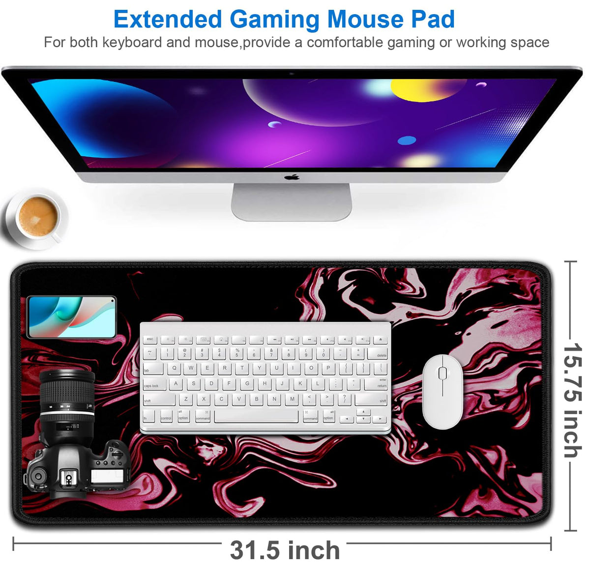 Gaming Mouse Pad, 31.5x15.7 inch Large Extended Computer Keyboard Mouse Mat, Water Resist Non-Slip