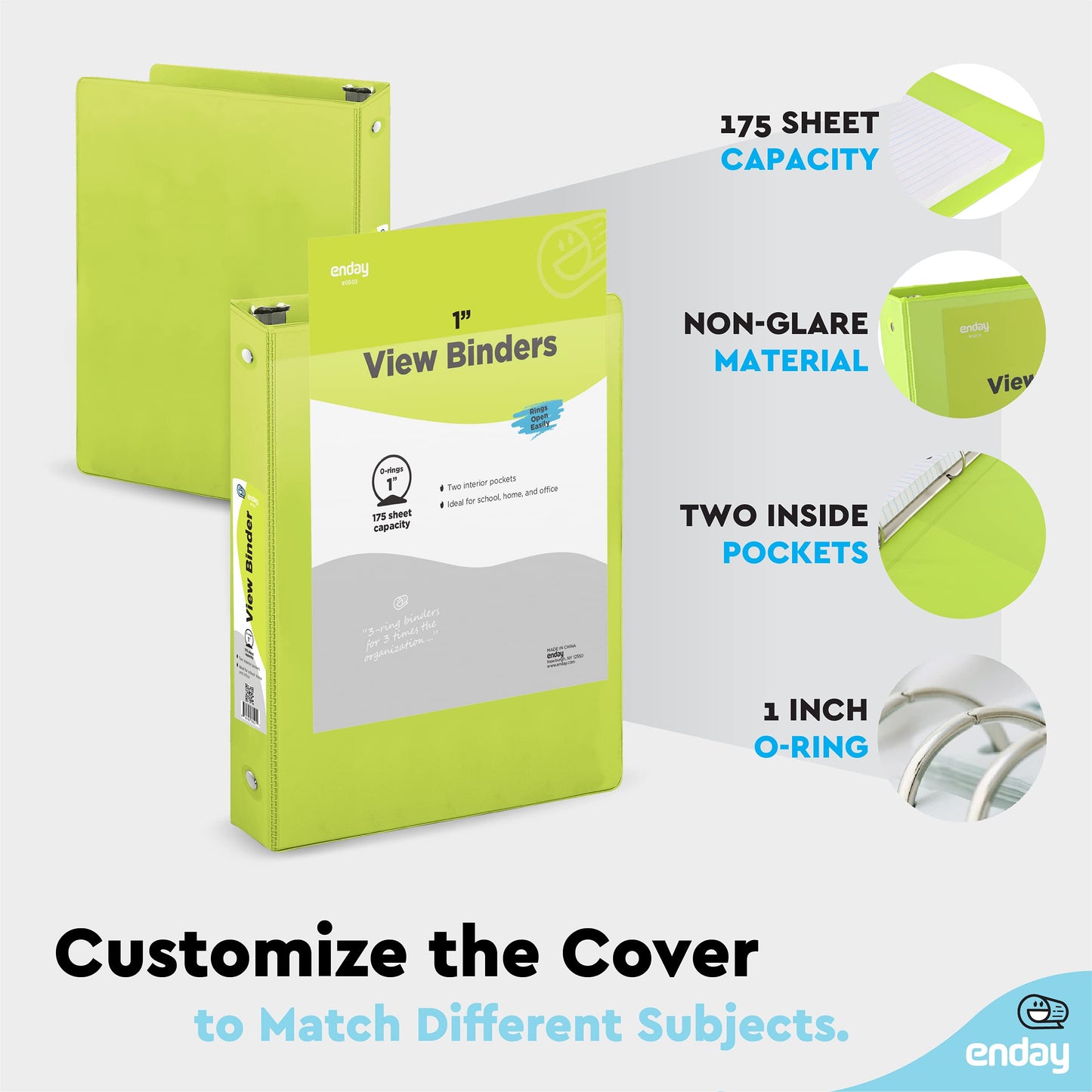 Enday 1 Inch Binder (6 Pack - Assorted Colors) 3 Ring Binder 1 inch with Clear View Cover and 2