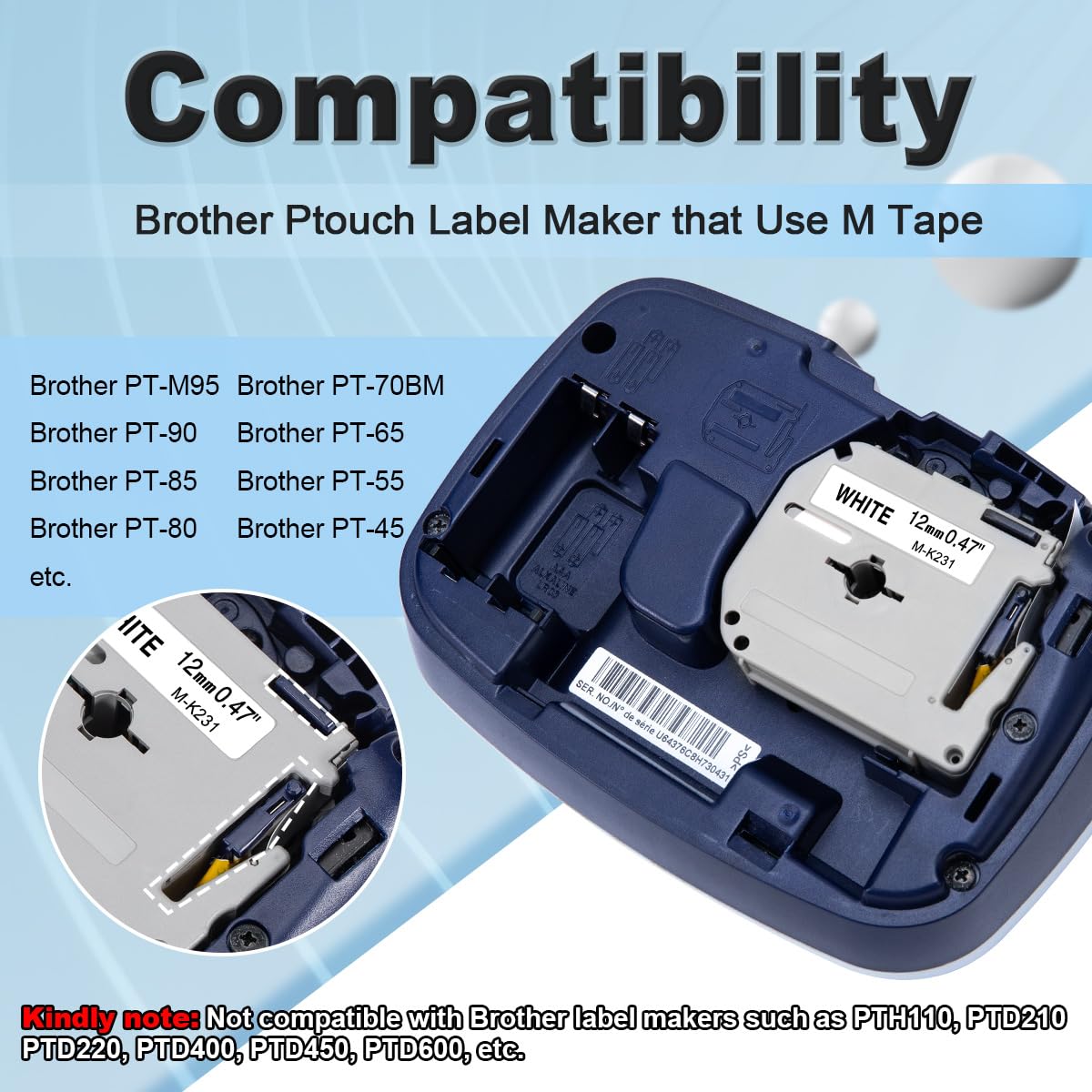Labelife M-K231 Label Tape Replacement for Brother P Touch M Tape 12mm 0.47
