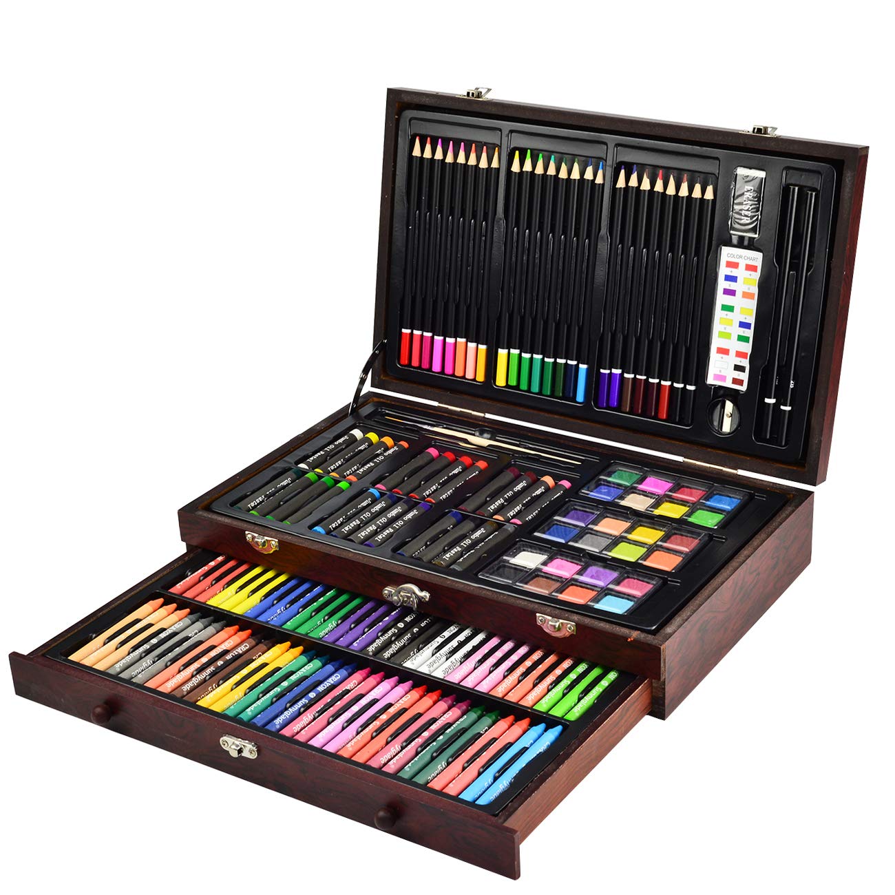 Sunnyglade 145 Piece Deluxe Art Set Wooden Art Box & Drawing Kit Cherry