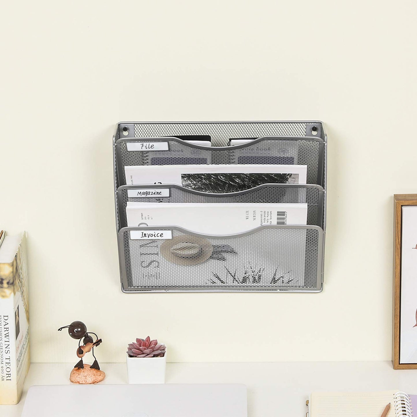 EasyPAG 3 Pocket Mesh Wall File Organizer, Hanging Paper Folder Holder with Classify Label