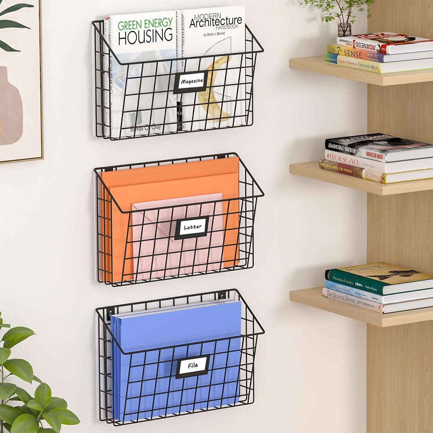 X-cosrack 3-Tier Detachable Hanging Wall Files, Wall Mounted Mail Basket