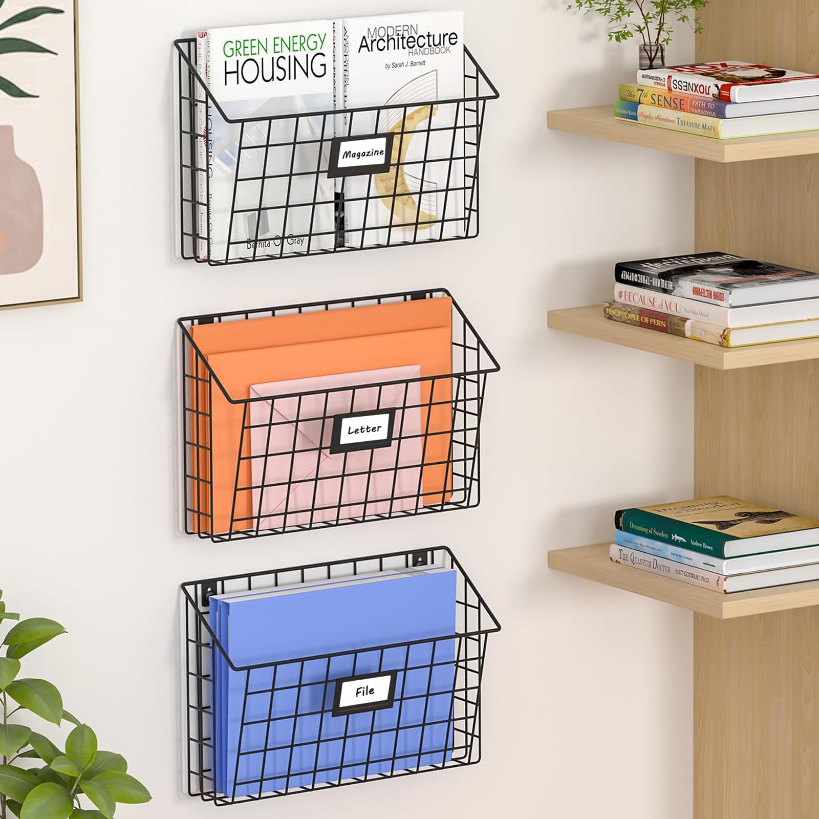 X-cosrack 3-Tier Detachable Hanging Wall Files, Wall Mounted Mail Basket