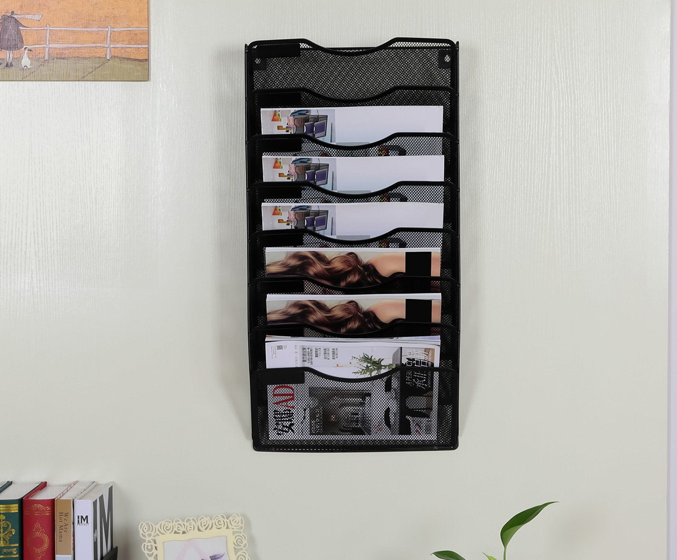 EasyPAG 8 Pocket Mesh Wall File Organizer, Hanging Paper Folder Holder with Classify Label