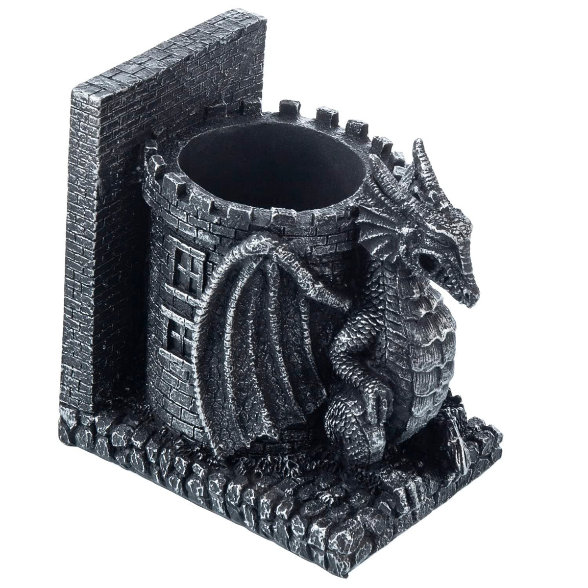 MyGift Gothic Dragon Bookends with Castle Pencil Cup, Black Resin, 1 Pair