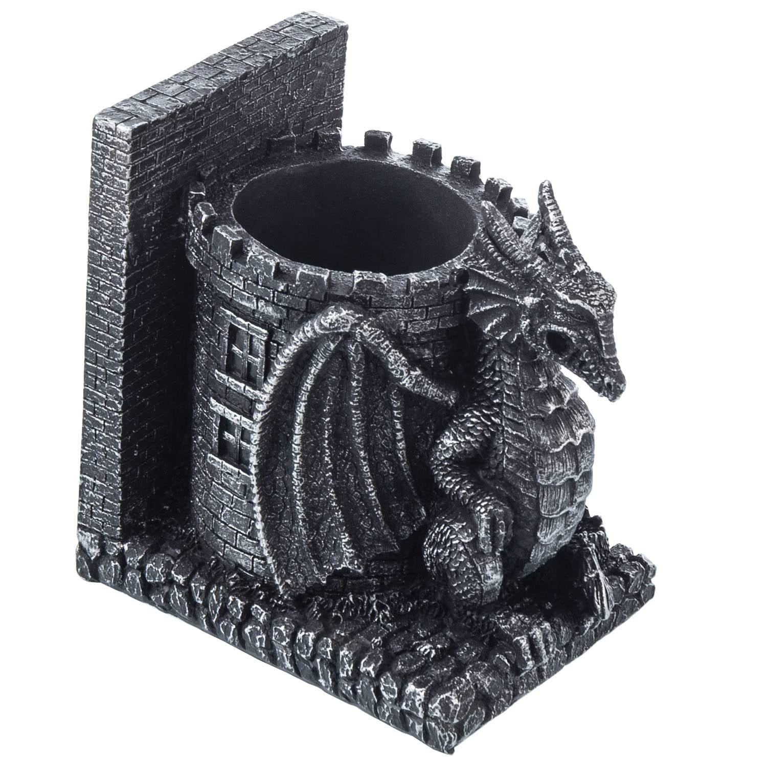 MyGift Gothic Dragon Bookends with Castle Pencil Cup, Black Resin, 1 Pair