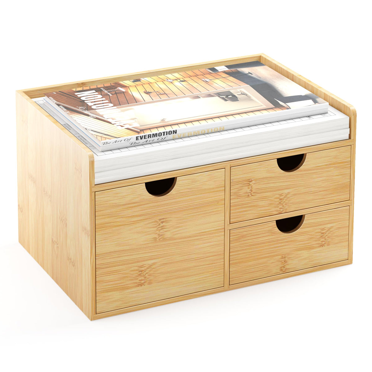 Bamboo Desk Organizer with Drawers, Desktop Storage for Office Supplies