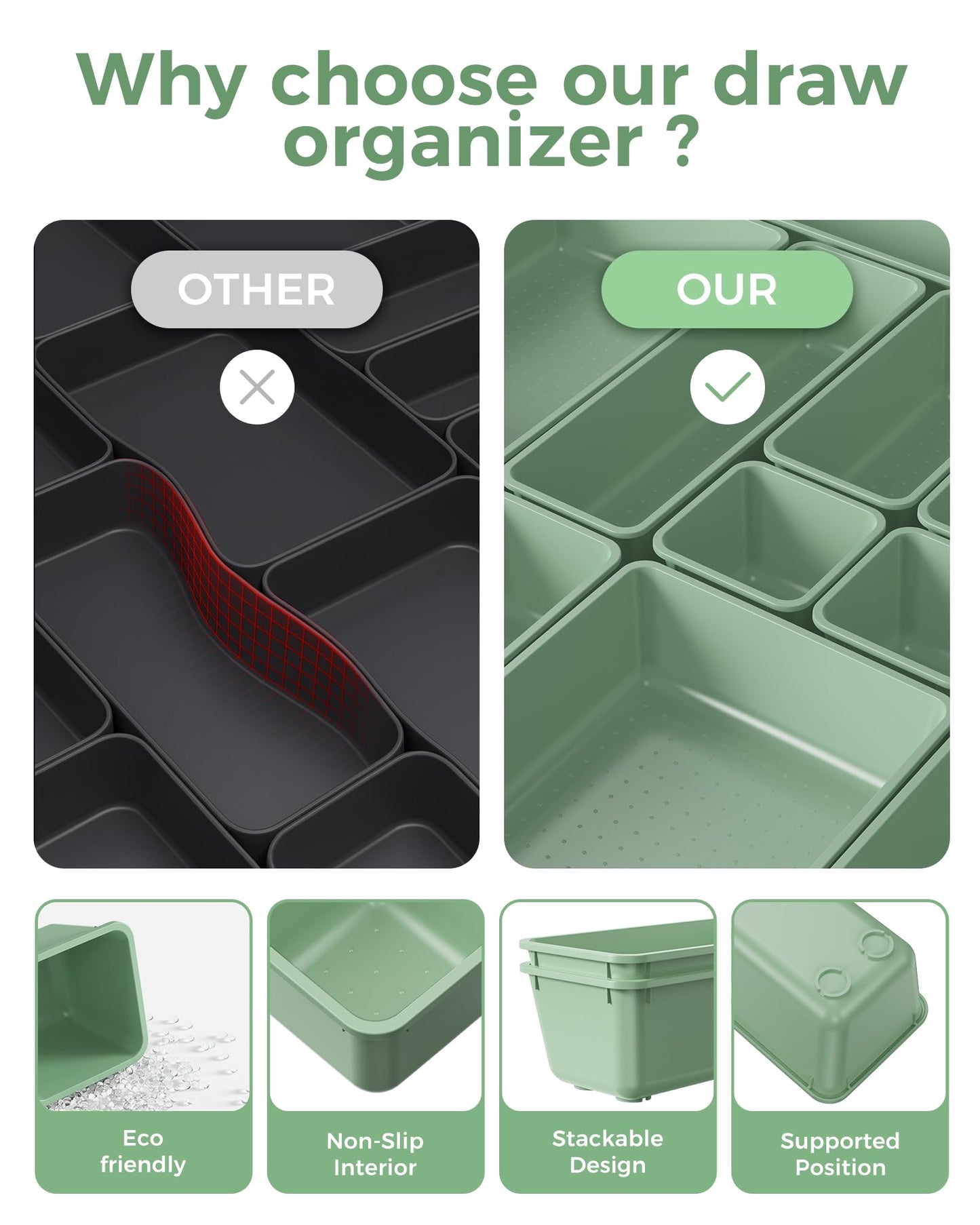 BiuLeon 25 PCS Plastic Drawer Organizers Set, 4-Sizes Vanity and Makeup Organizer, Desk and