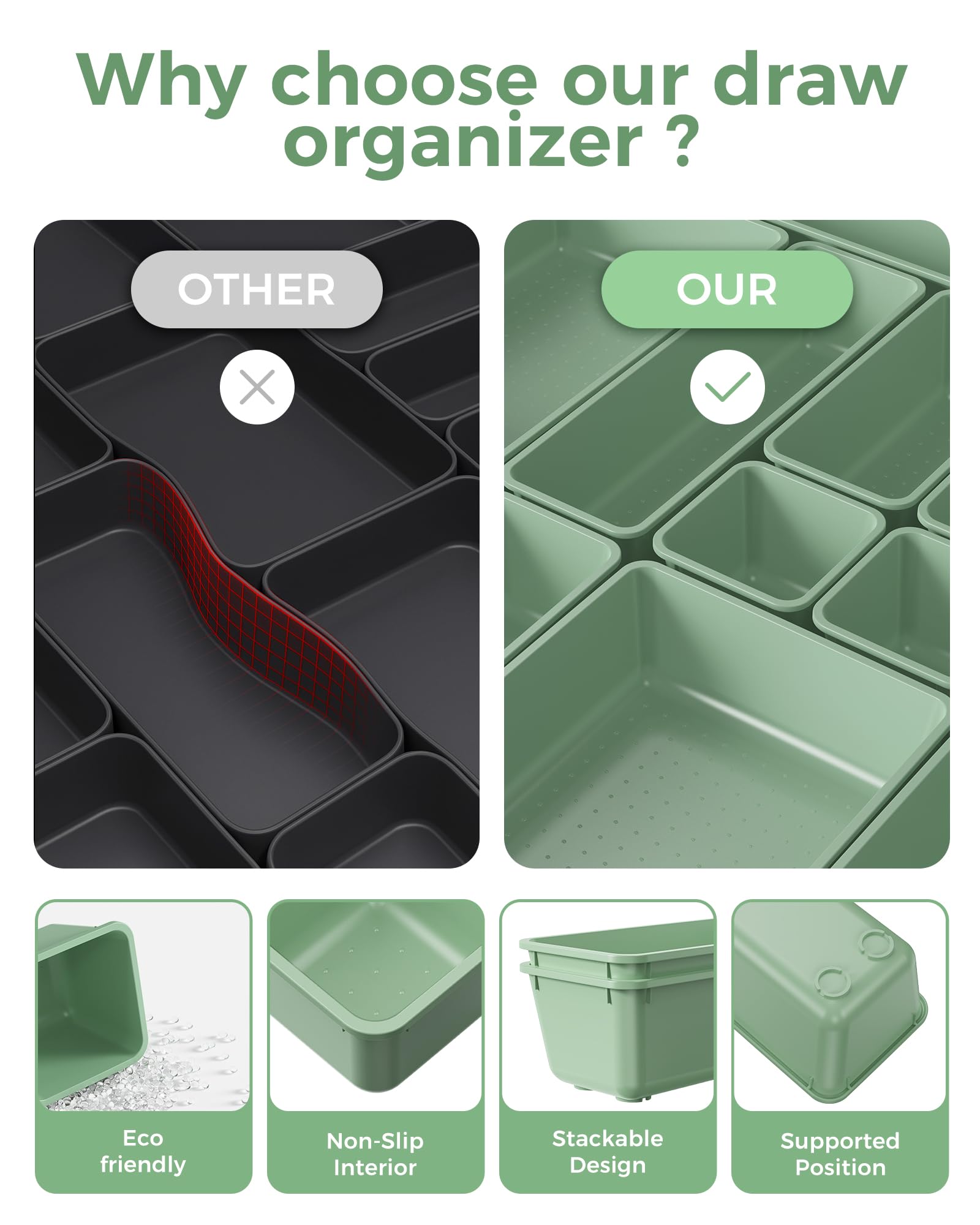 BiuLeon 25 PCS Plastic Drawer Organizers Set, 4-Sizes Vanity and Makeup Organizer, Desk and