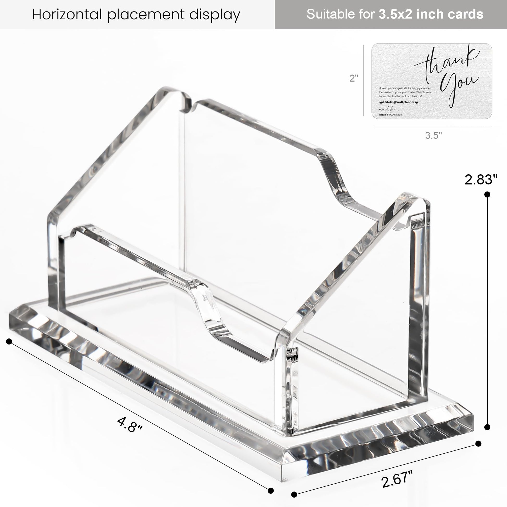 HeZone Acrylic Card Holder Clear Horizontal Business Card Organizer Stand for Desk 1 Slots Business