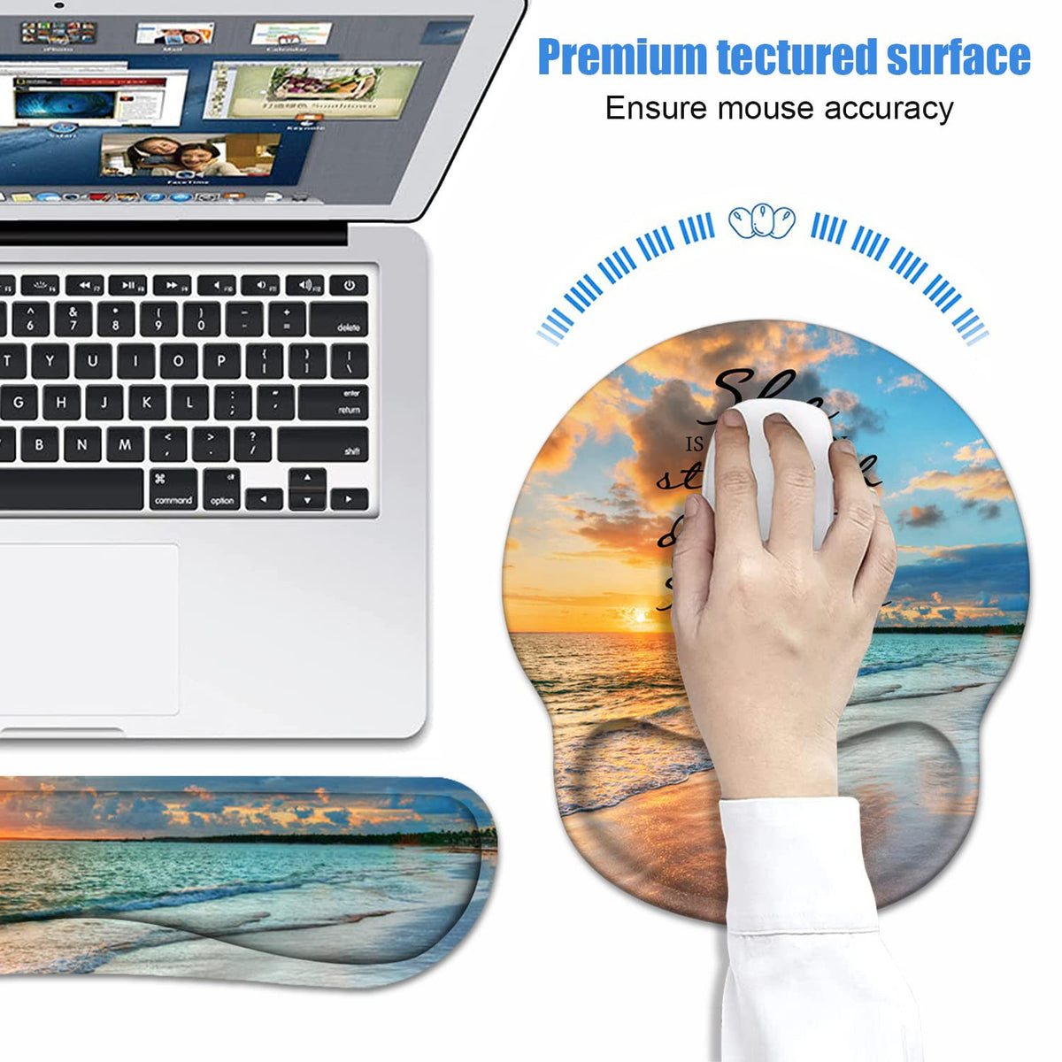 Keyboard Wrist Rest + Mouse Pad Wrist Support Set with Coasters, Non-Slip PU Base Ergonomic