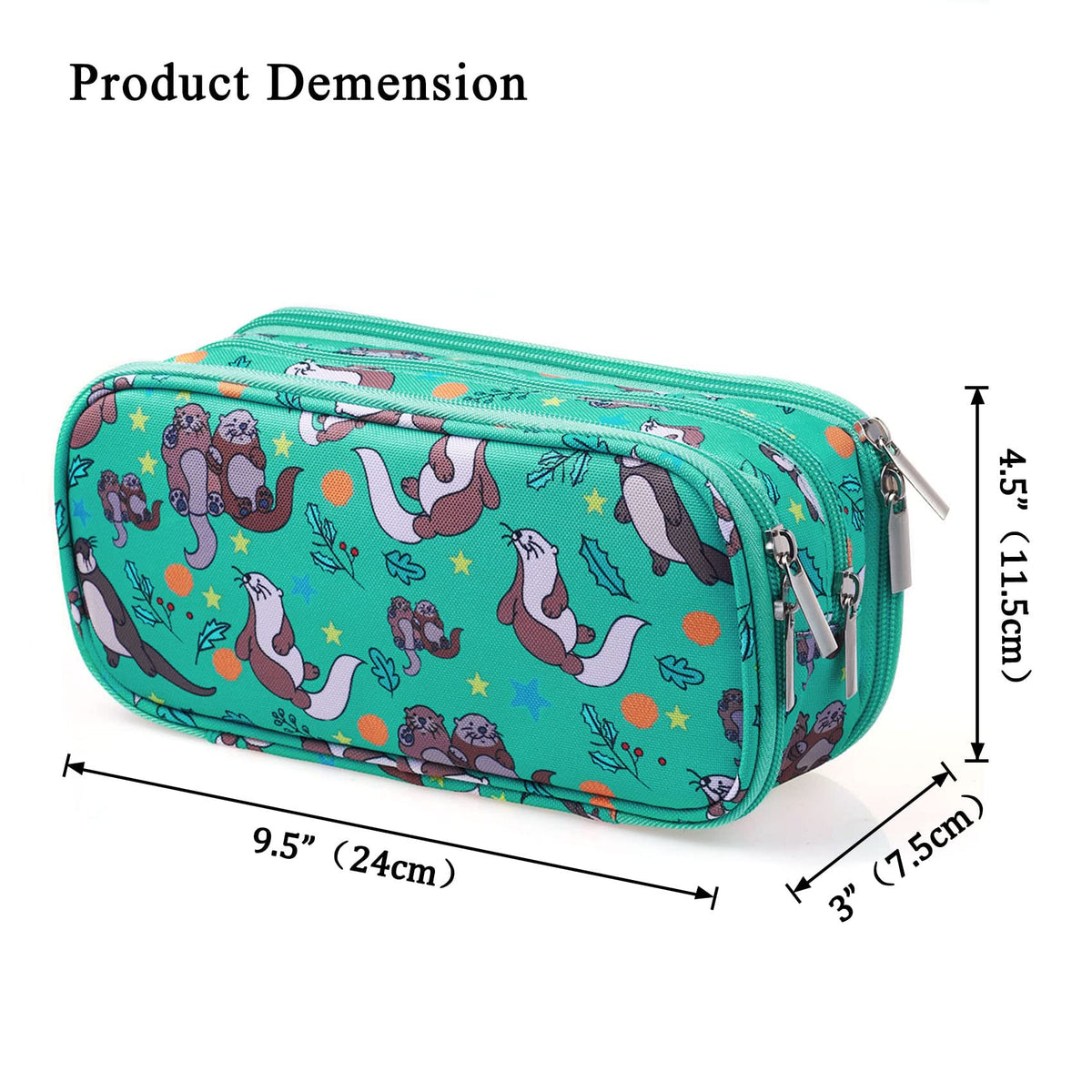 LParkin Cute Otter Gifts, Otters Pencil Case Super Large Capacity, Canvas 3 Compartments Pen Bag