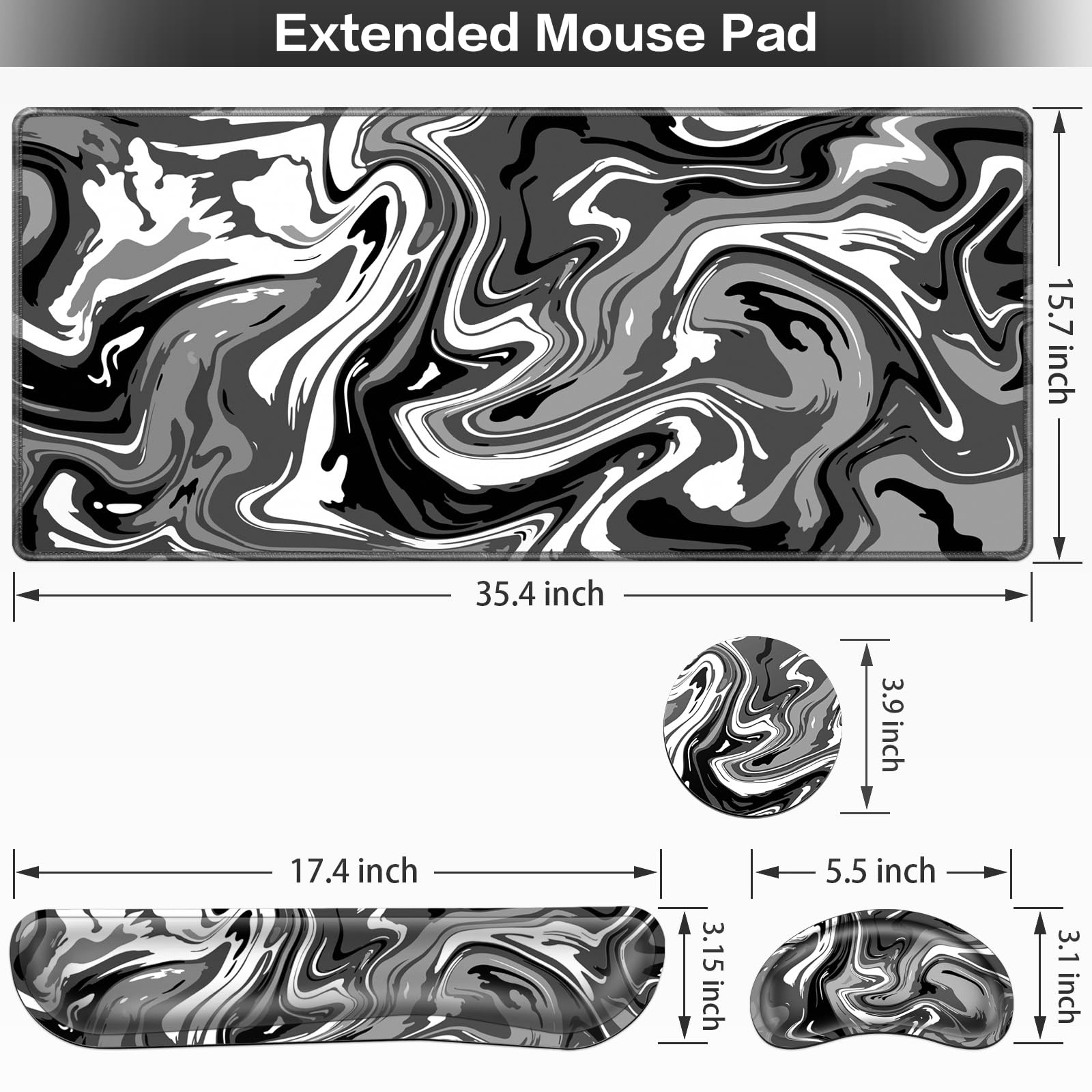 4 in1 Desk Mat Black, Large Gaming Mouse Pad with Wrist Rest,