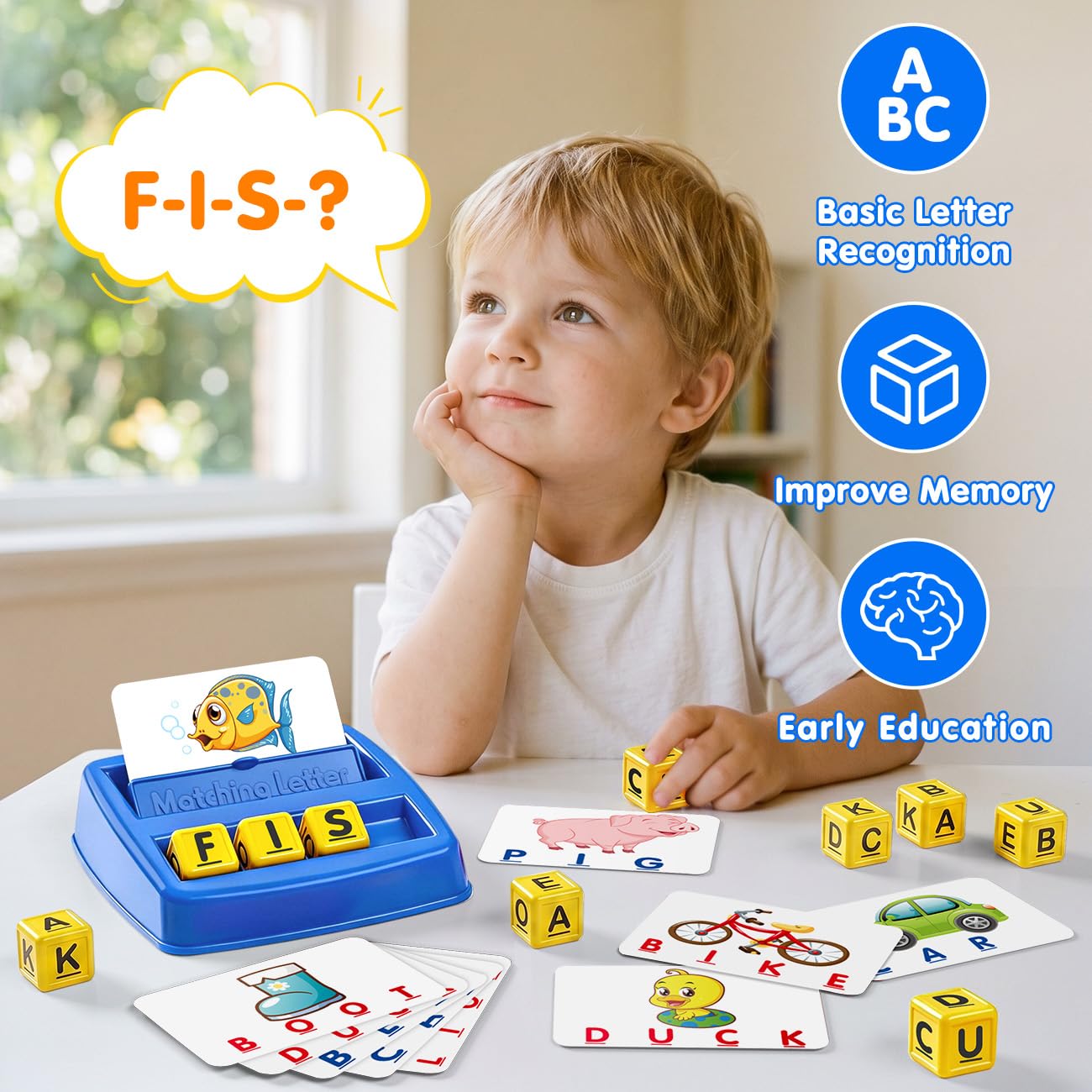 NARRIO Matching Letter Game, Educational Toys for 3 4 5 Year Old Boy, Spelling Word Games for Kids
