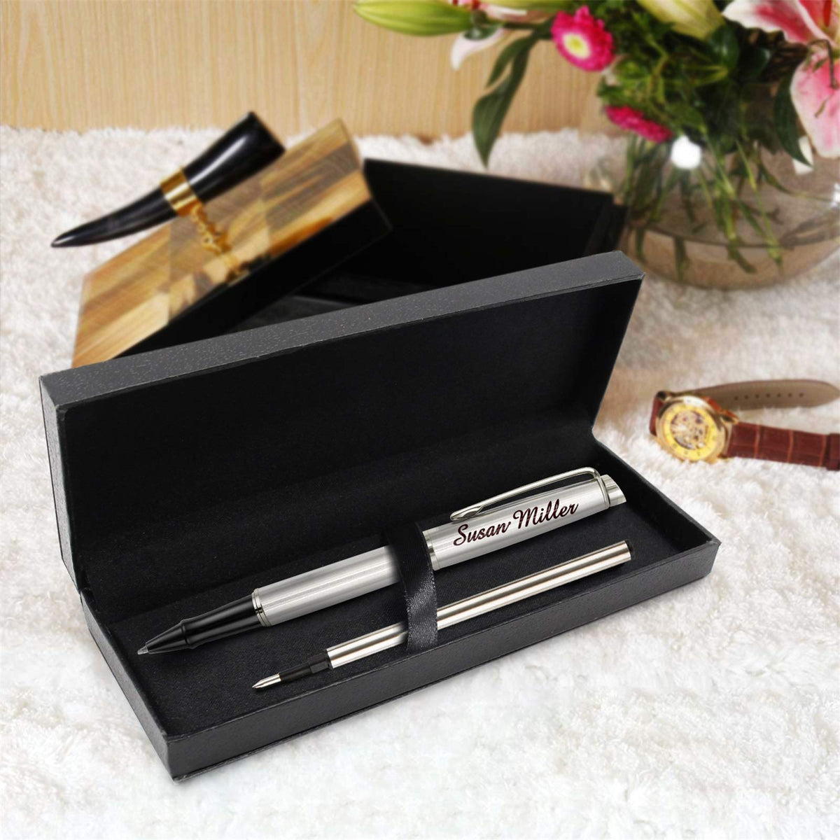 ABIsedrin Personalized Pens, Engraved Pen for Men, Custom Gel Ink Rollerball Pens，writing pen Gift