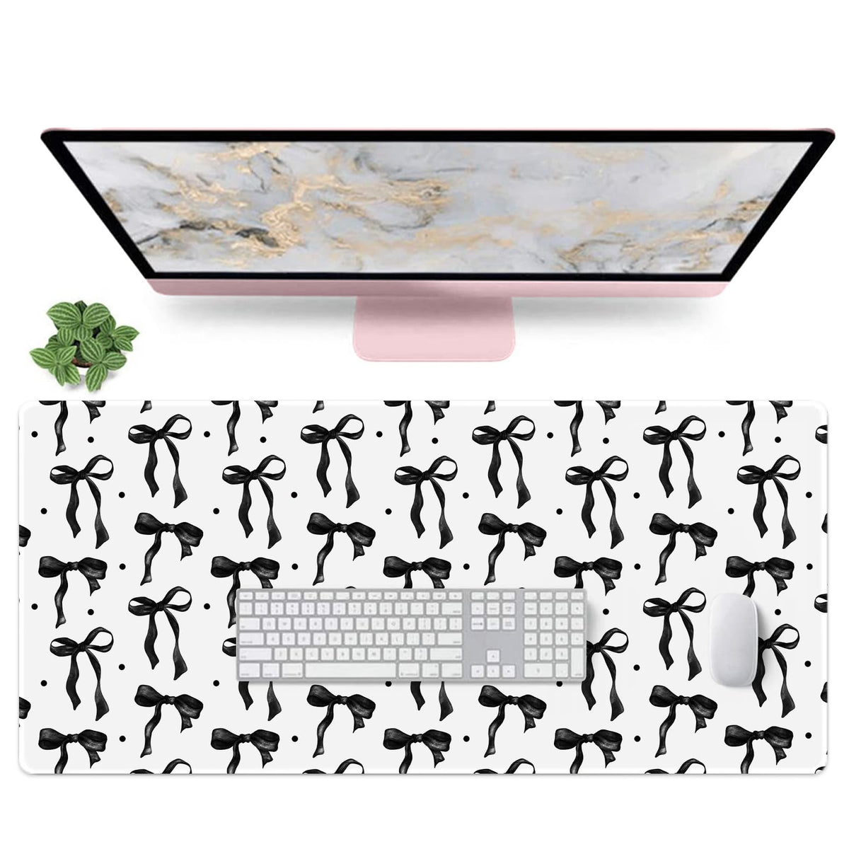 White Black Bows Mouse Pad, Desk Mat Keyboard Mat for Computer 35.4x15.7in