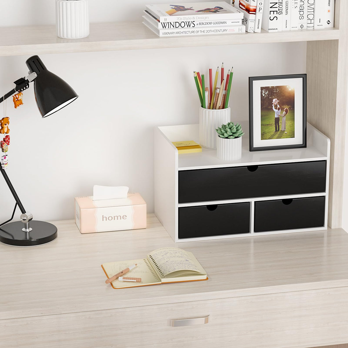 Bamboo Desk Organizer with Drawers, Desktop Storage for Office Supplies