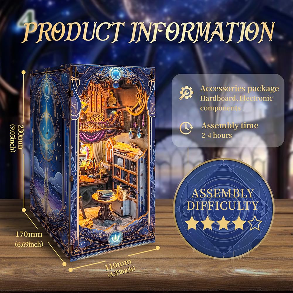 3D Puzzles Book Nook Kit, DIY Miniature Book Nook Kit Creative Decorative with LED Lights Bookend