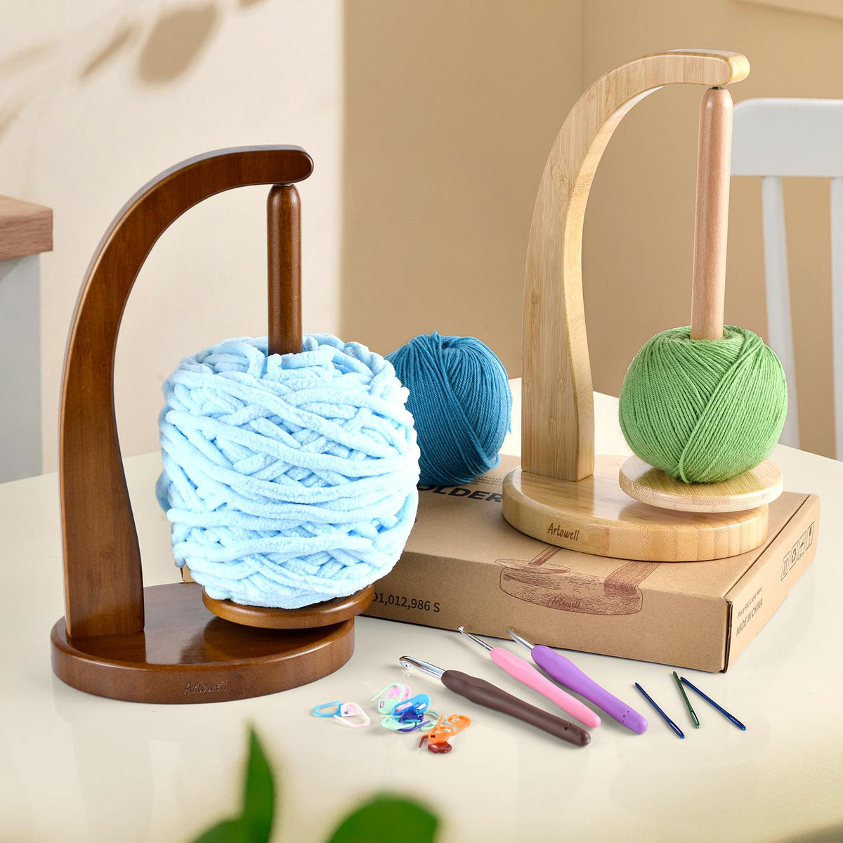 Yarn Holder for Crocheting with Magnetic Yarn spinner-Dark Brown-Standard