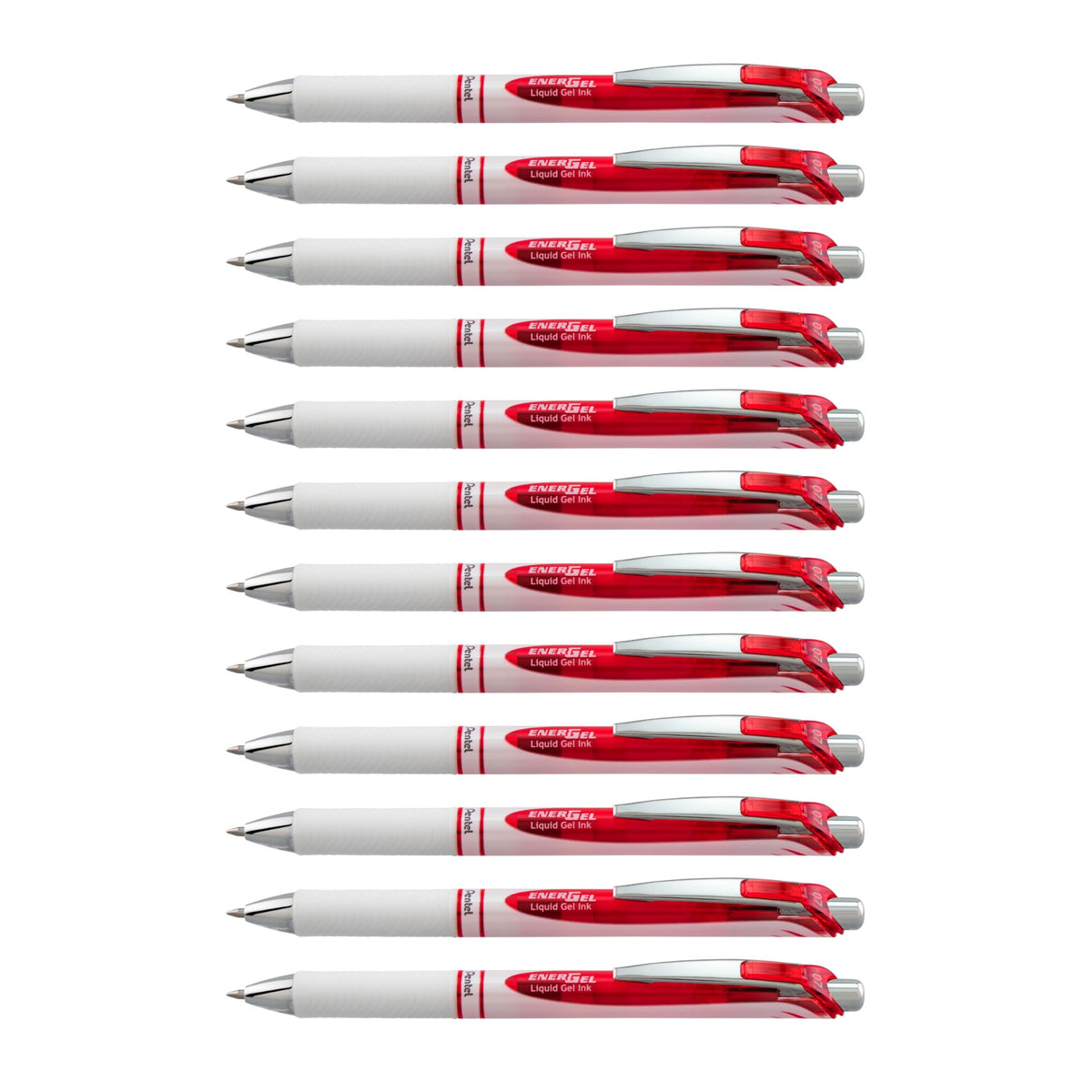 Pentel EnerGel RTX Pearl Retractable Liquid Gel Pen Metal Tip, 12 Pack, 0.7mm, Medium Line, Red Ink