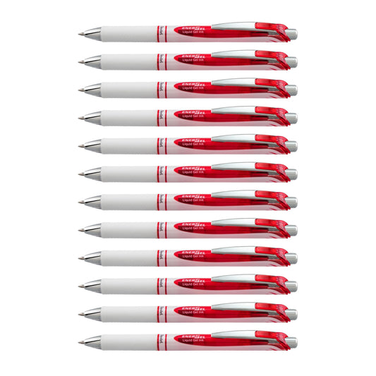 Pentel EnerGel RTX Pearl Retractable Liquid Gel Pen Metal Tip, 12 Pack, 0.7mm, Medium Line, Red Ink
