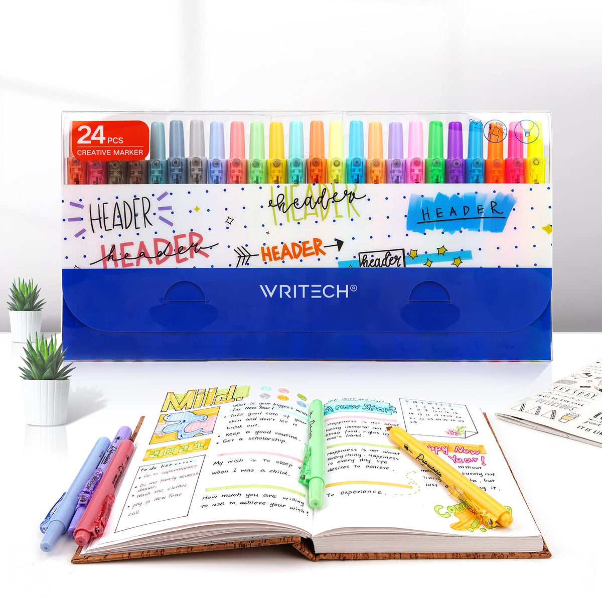 WRITECH Retractable Highlighters Chisel Tip: Assorted Colors 24ct Set