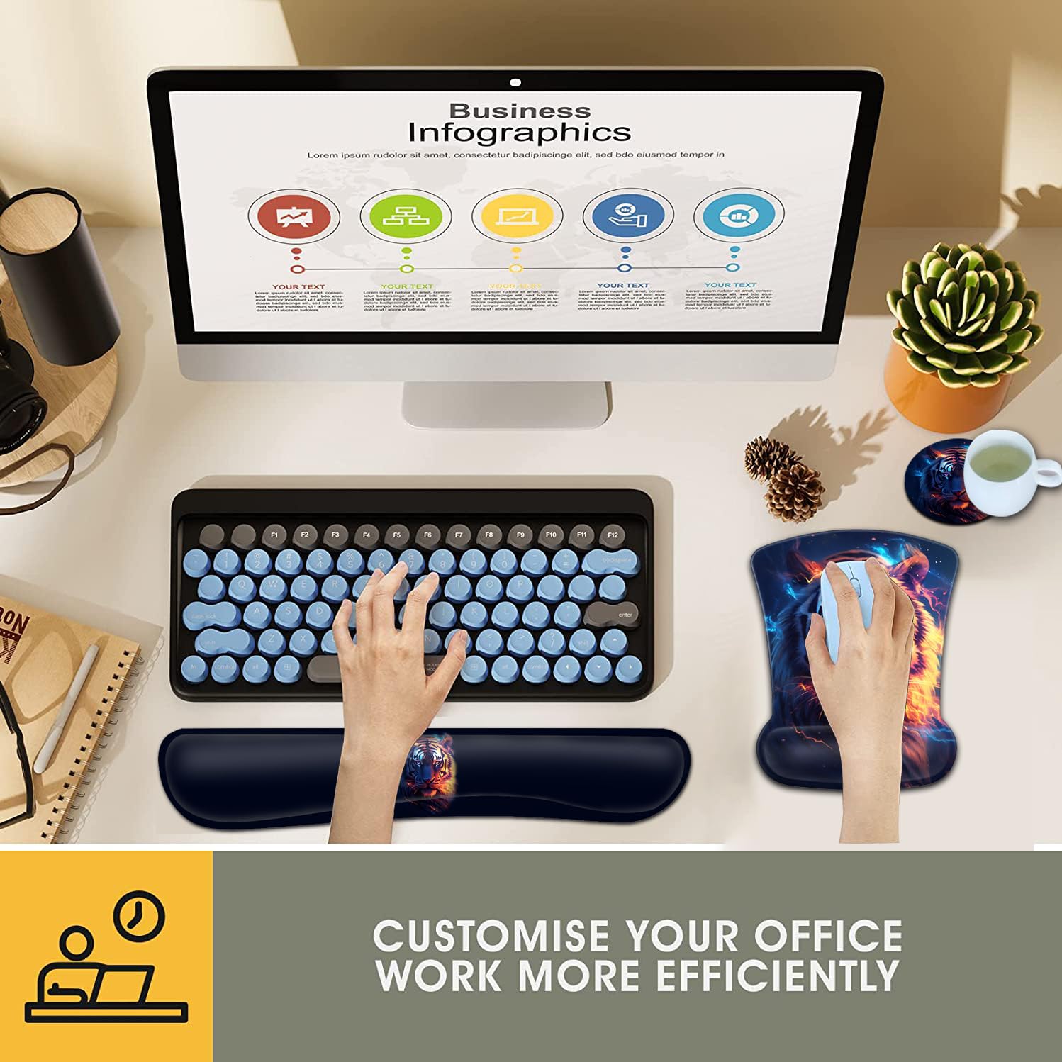 Keyboard Wrist Rest and Mouse Pad Wrist Support Set, Ergonomic Gel Mouse Pad Wrist Rest with