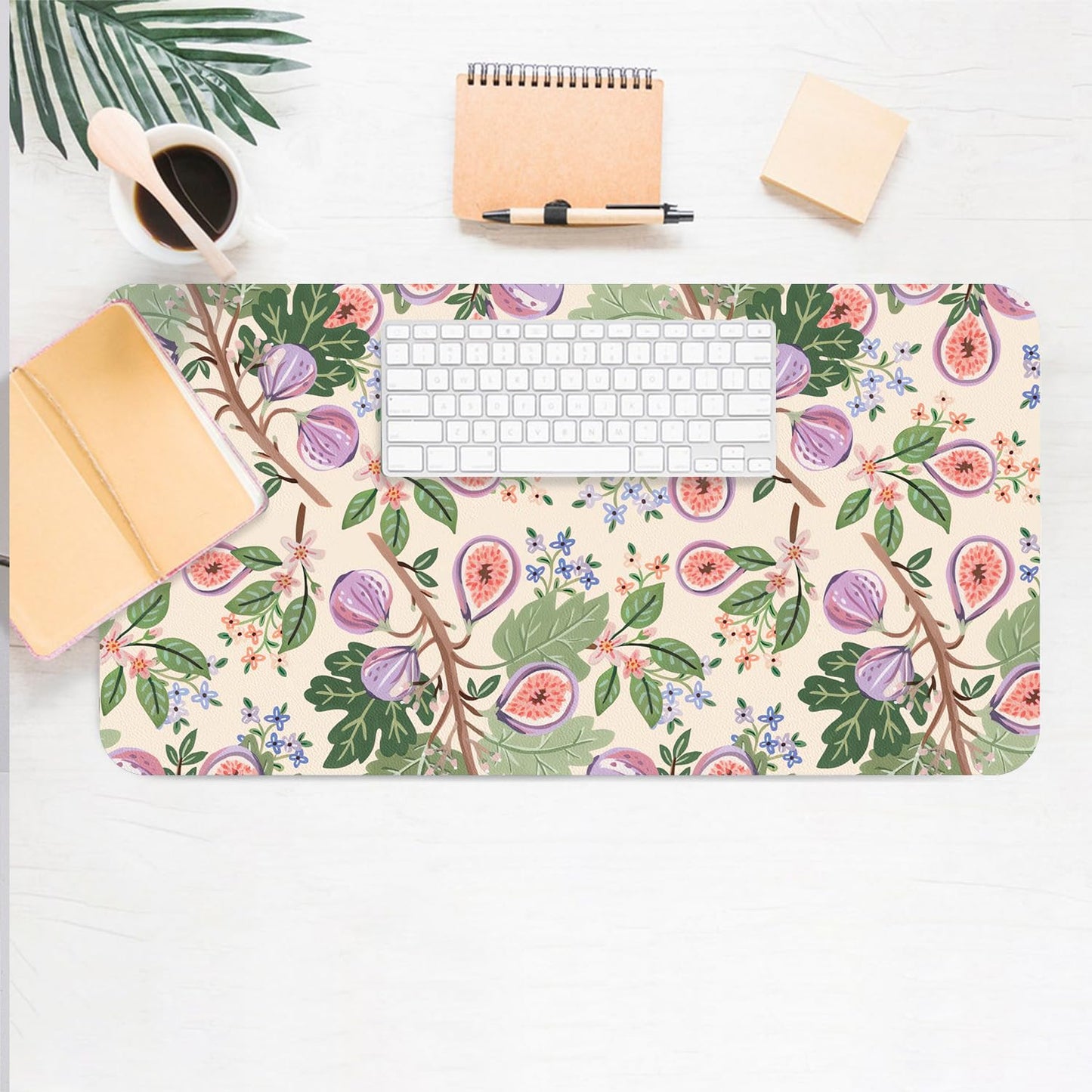 Floral Desk Mat, Non-Slip PU Leather Desk Pad, Figs 23.6"x11.8"