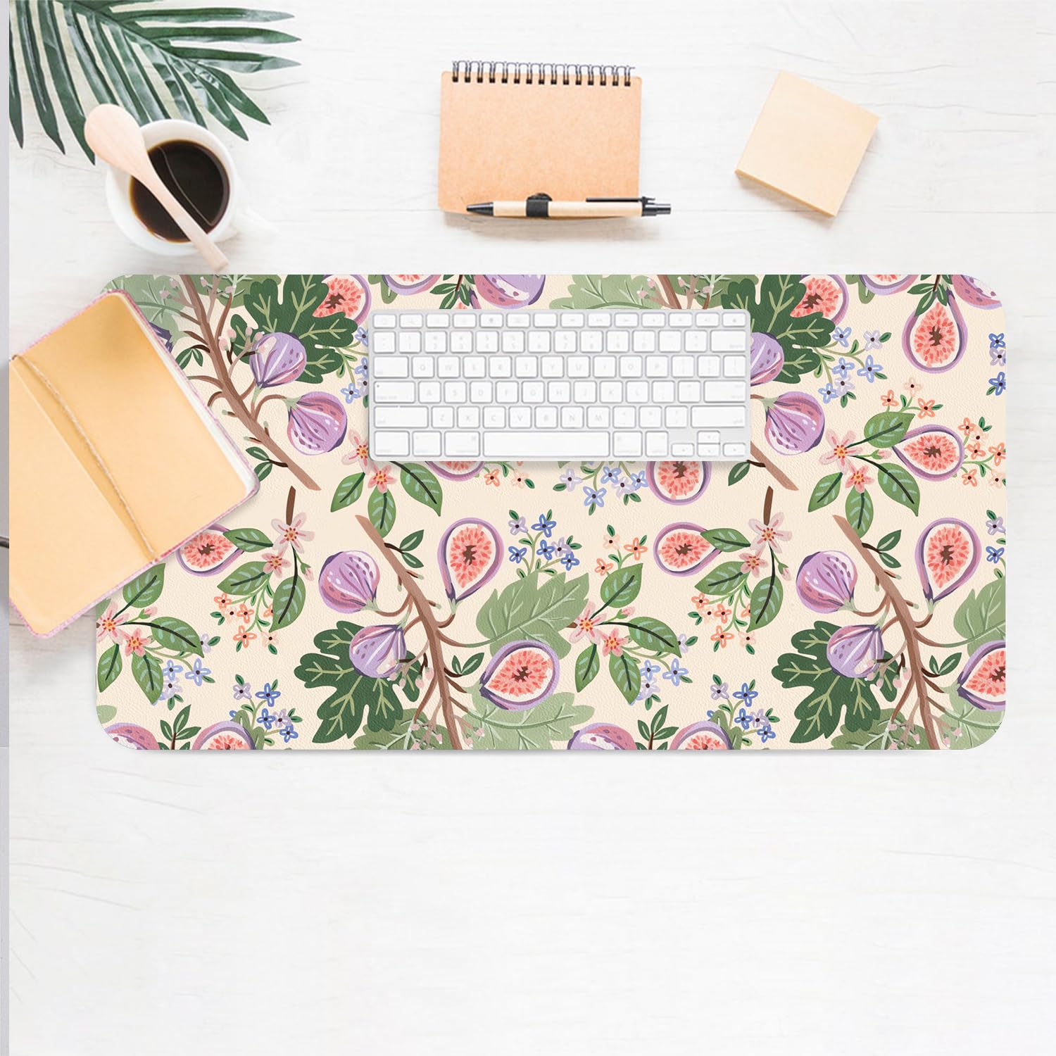 Floral Desk Mat, Non-Slip PU Leather Desk Pad, Figs 23.6"x11.8"