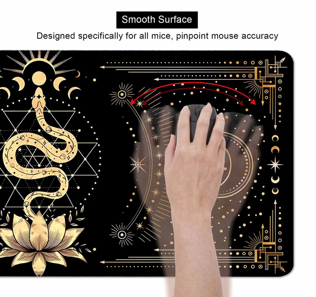 SXCKANG Black & Gold Large Mouse Pad, Boho Snake Witch Desk Mat for Desktop, Women Gaming Full Desk