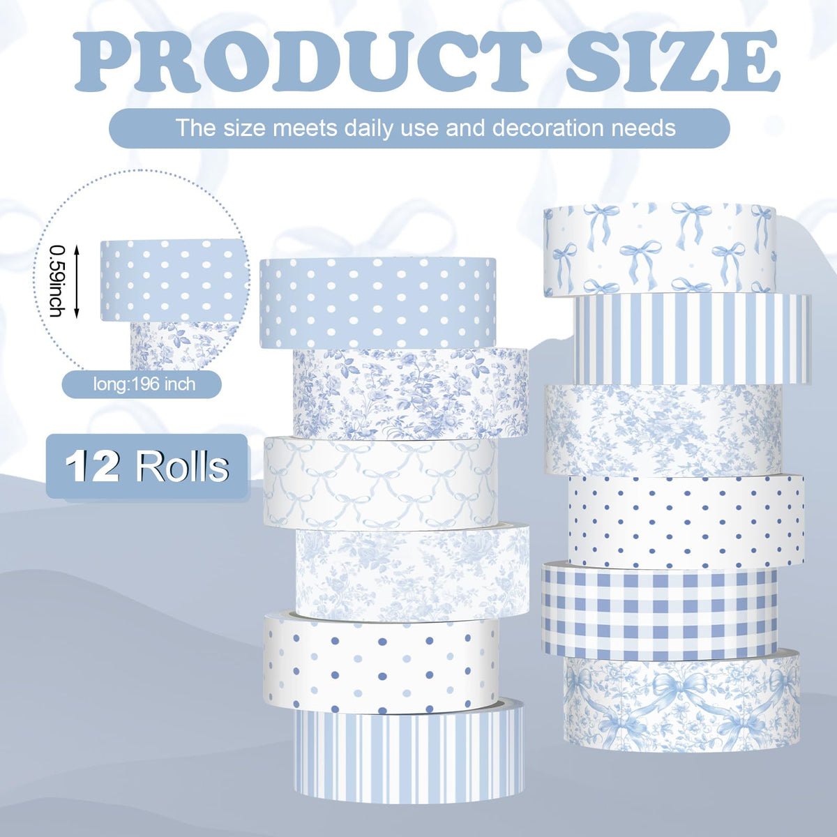YooNotee 12 Rolls Floral Washi Tape Set,Blue and White,Floral