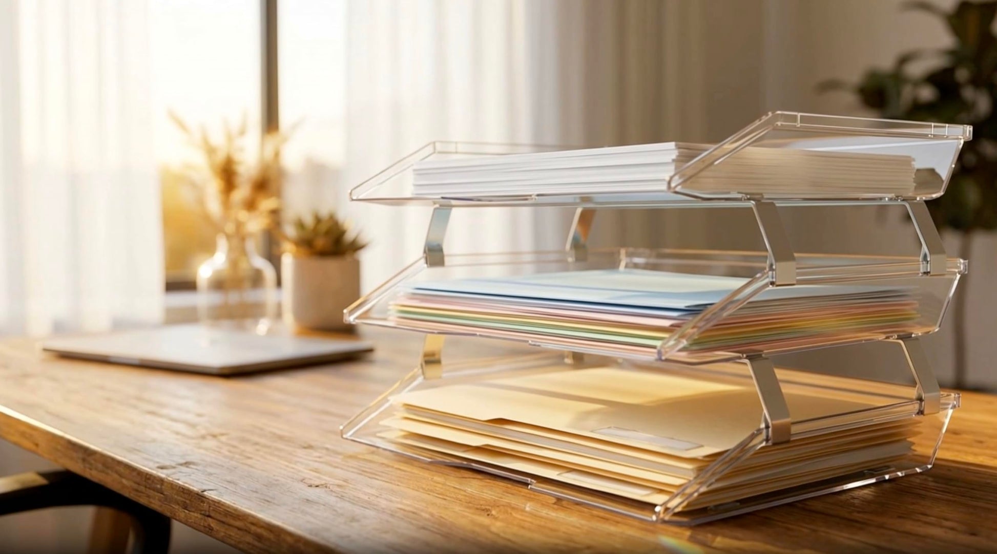 Acrimet 3 Tier Paper Letter Tray Side Load Letter Size, Office Desk File Document Organizer Plastic