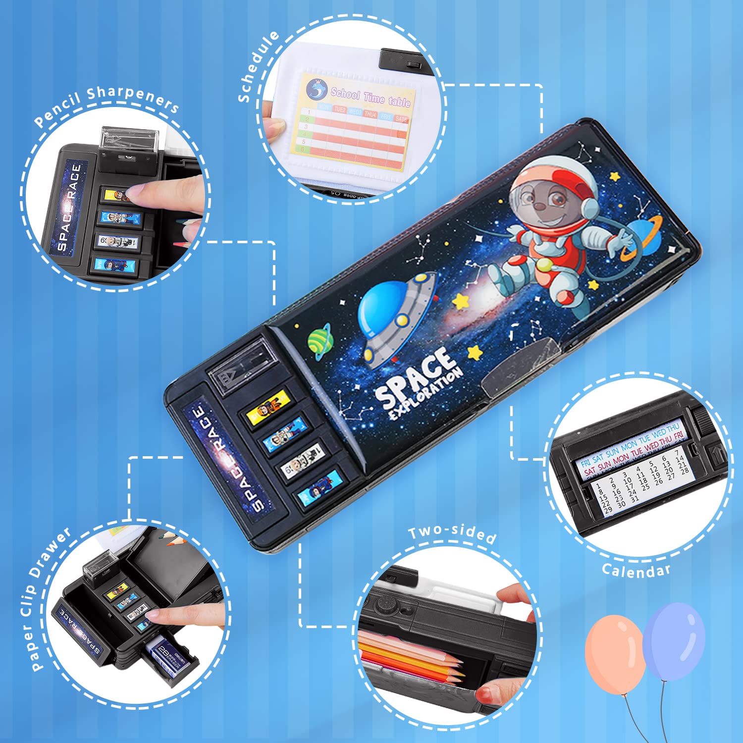 【2Pack】Pop Up Multifunction Pencil Case for Girls and Boys, Cute Cartoon Pen Box Organizer