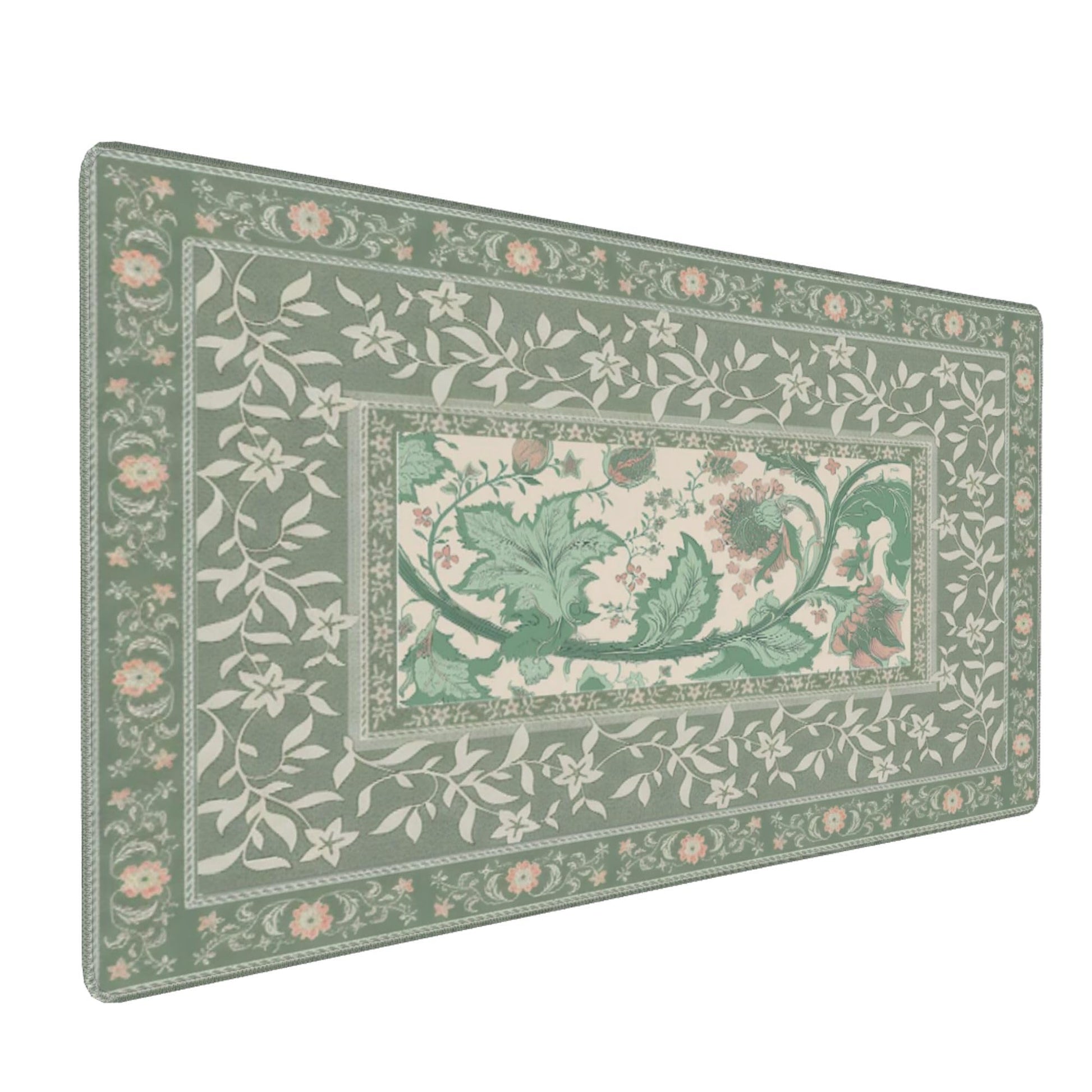 Sage Green Floral XXL Desk Pad Mat - Extra Large Mouse Pad with Anti-Slip Base & Stitched Edges for