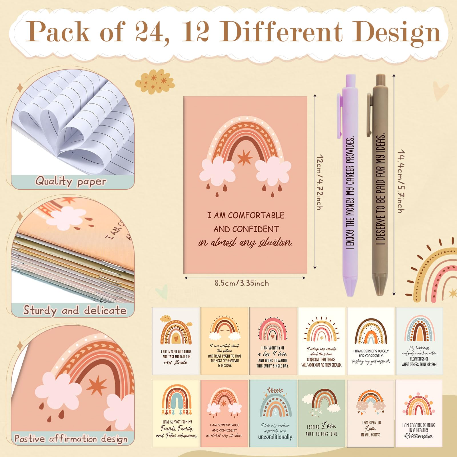 Mooliwe 48 Pcs Affirmation Notebooks Pens Bulk Gifts, Gratitude,Cute