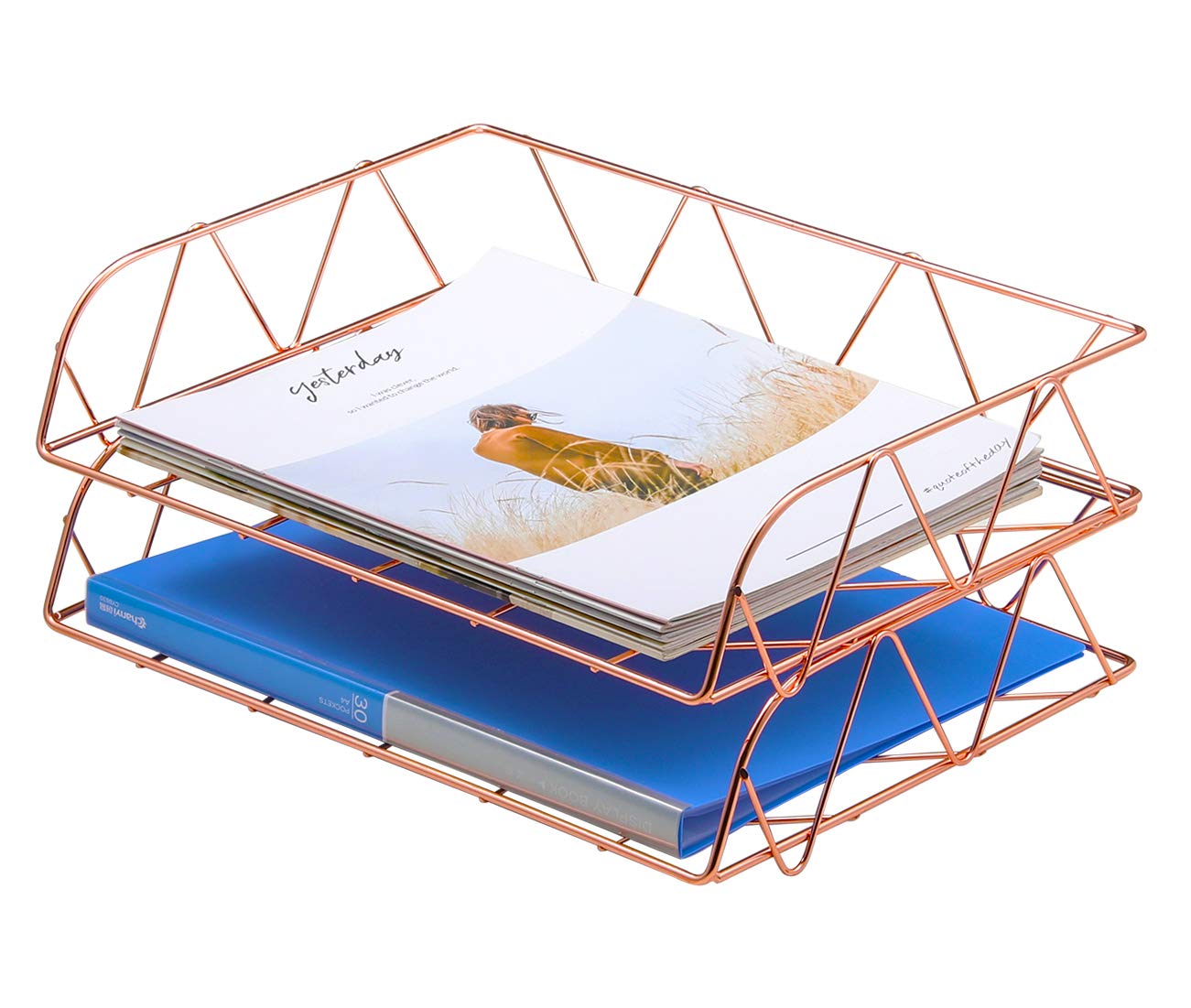 PAG-Mass 2 Packs Desktop File Organizer Metal Stackable Horizontal Letter Tray Paper Holder Rack