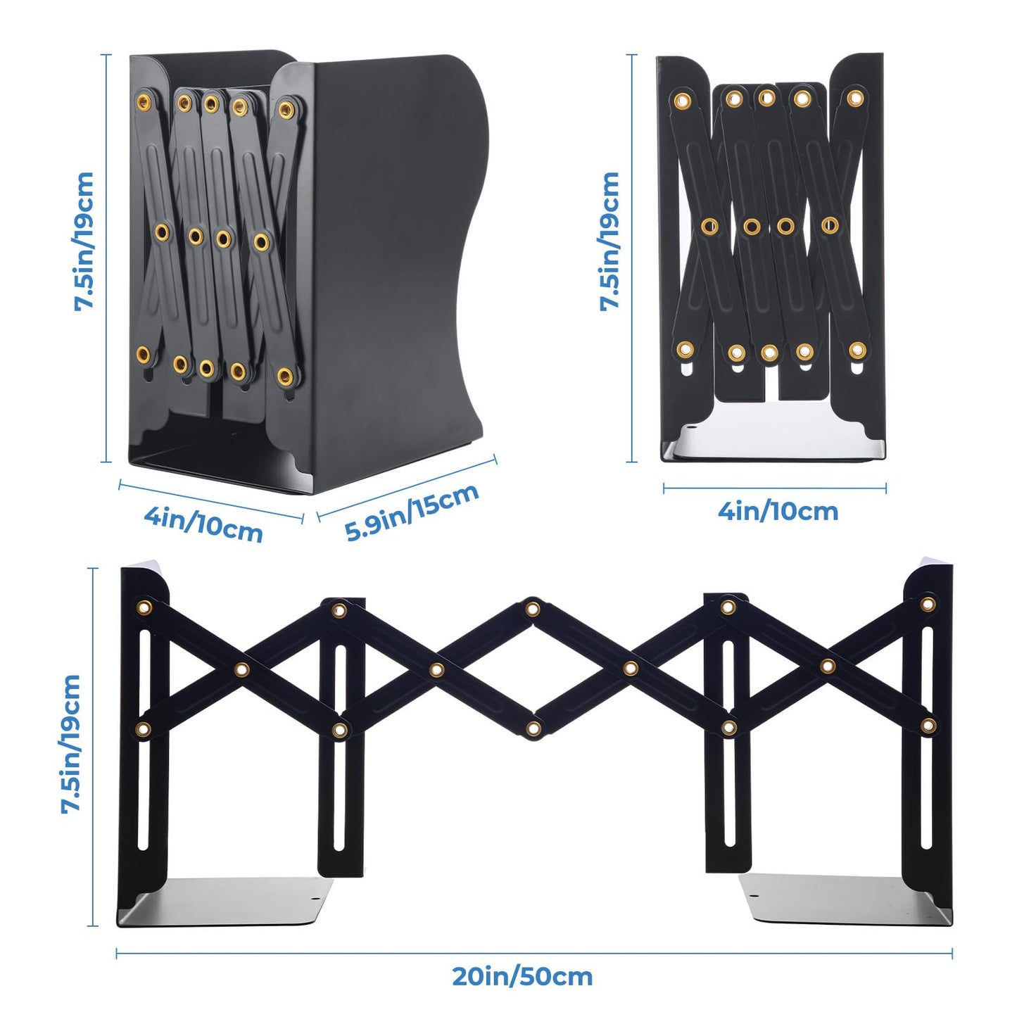 M&G Adjustable Bookends Book Ends for Shelves, Metal Bookend for Heavy Books, Desk Magazine File