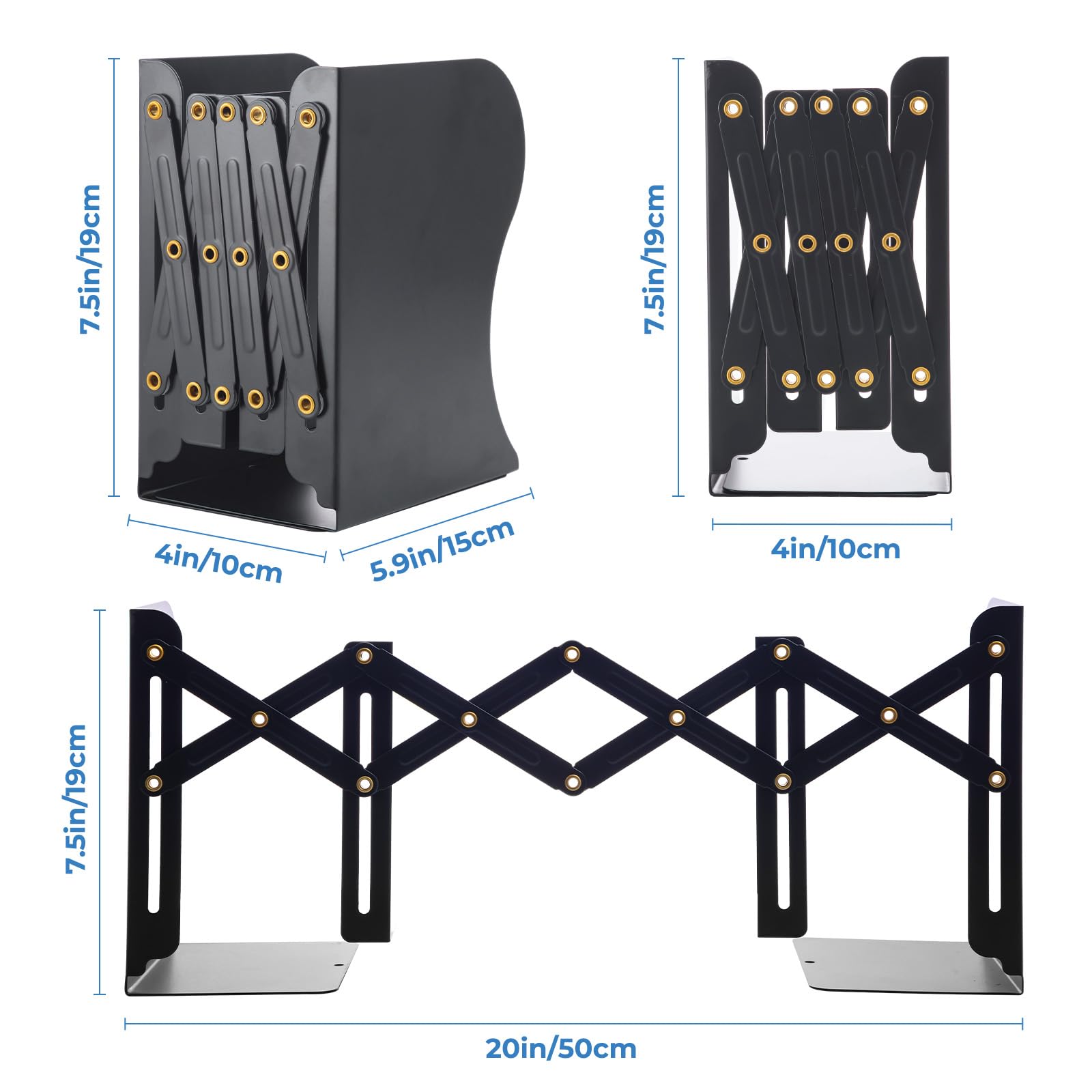 M&G Adjustable Bookends Book Ends for Shelves, Metal Bookend for Heavy Books, Desk Magazine File
