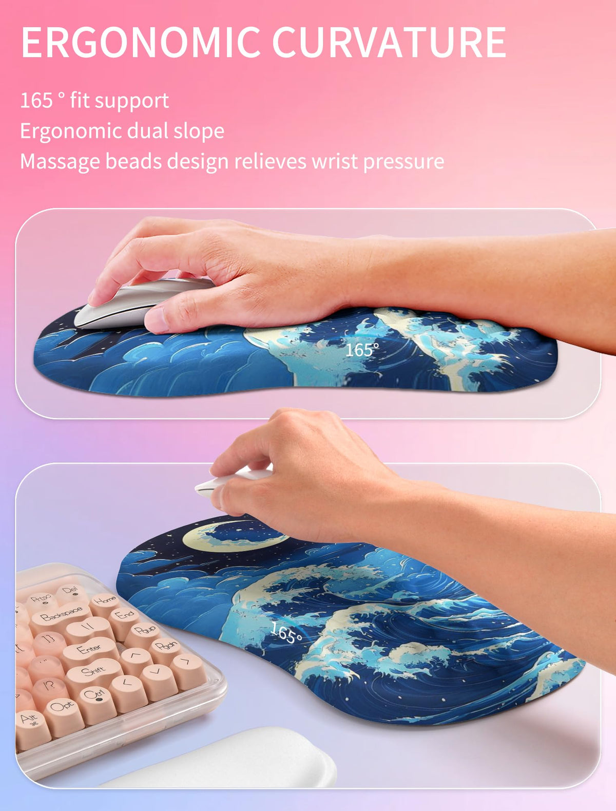 Hokafenle 2in1 Combination, Wave Keyboard Wrist Rest and Ergonomic Curvature Mouse Pad Wrist