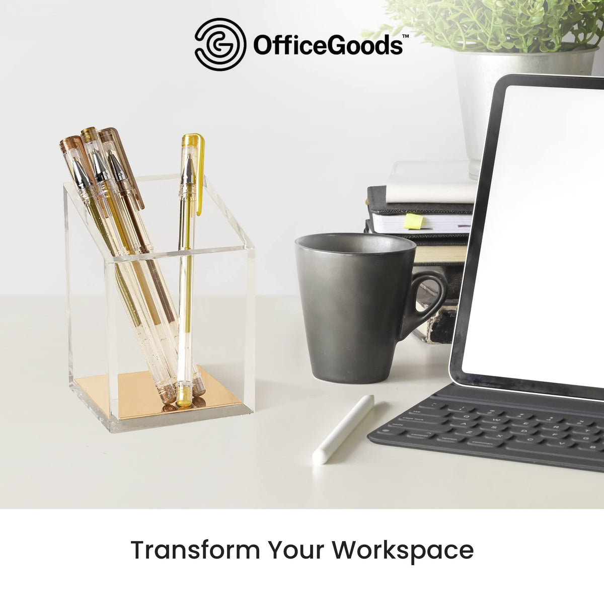 OfficeGoods Acrylic Pen and Pencil Holder, Gold