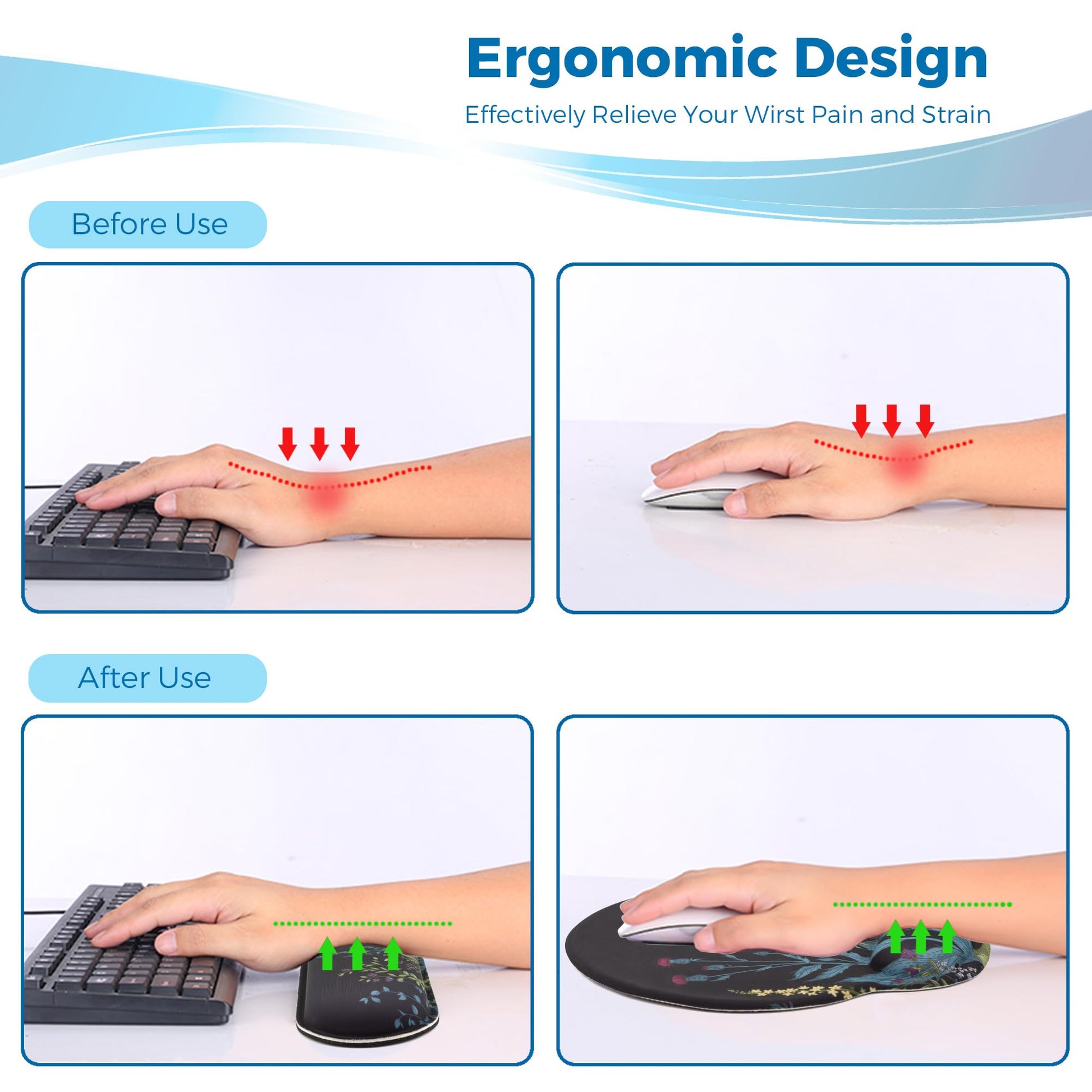 Wiabsi Mouse Pad and Keyboard Wrist Rest Support,Ergonomic Mouse Pad Set