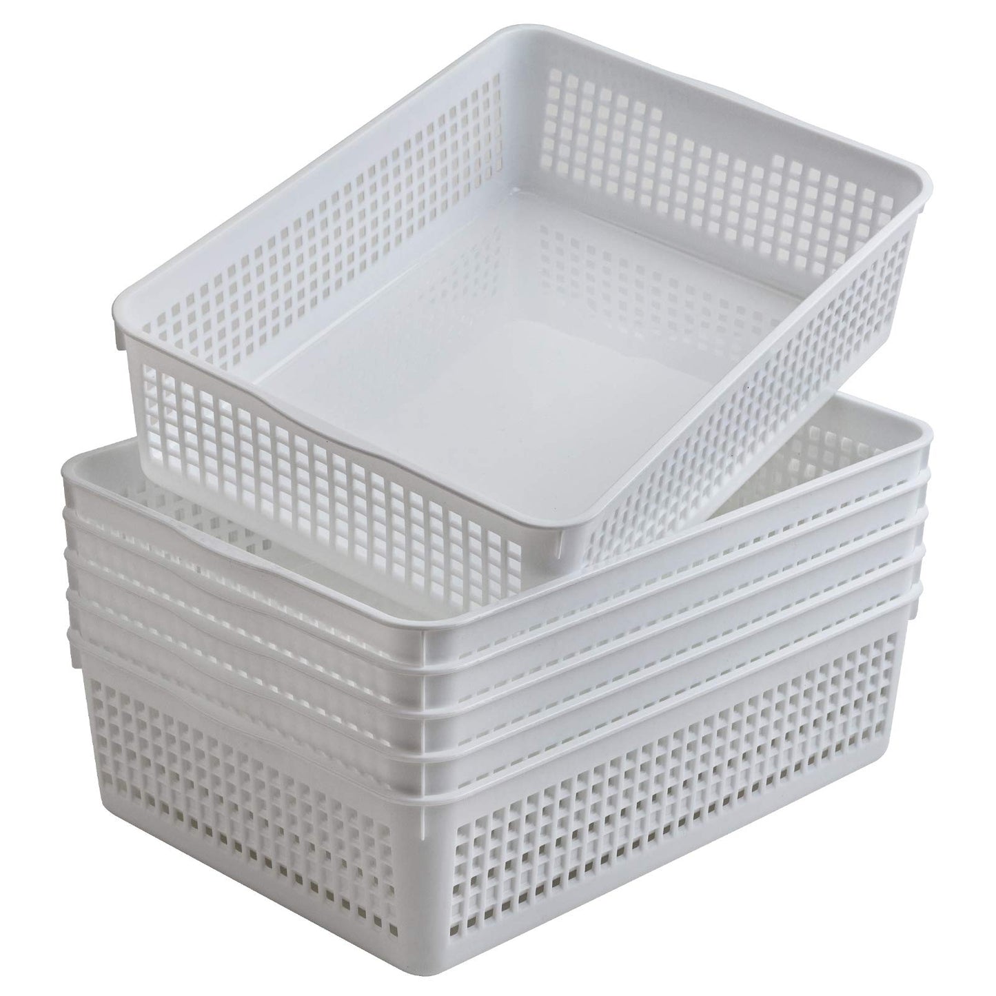 Aebeky A4 Size Plastic Paper Storage Trays,Desktop File Organizer Baskets,6-Packs (White)