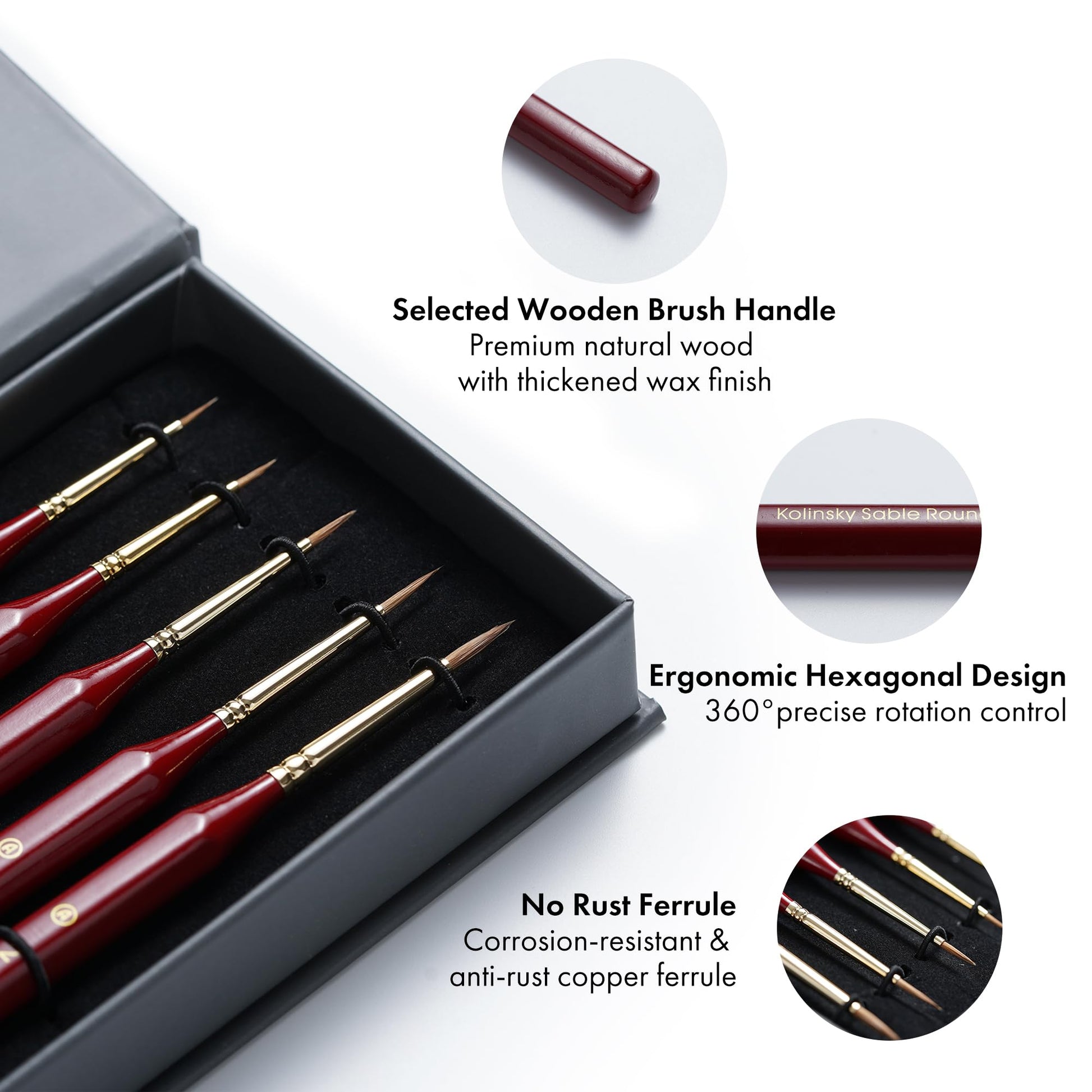 Artify Detail Paint Brushes, 100% Kolinsky Sable Micro Paint Brushes - Master Series, Ultra Fine