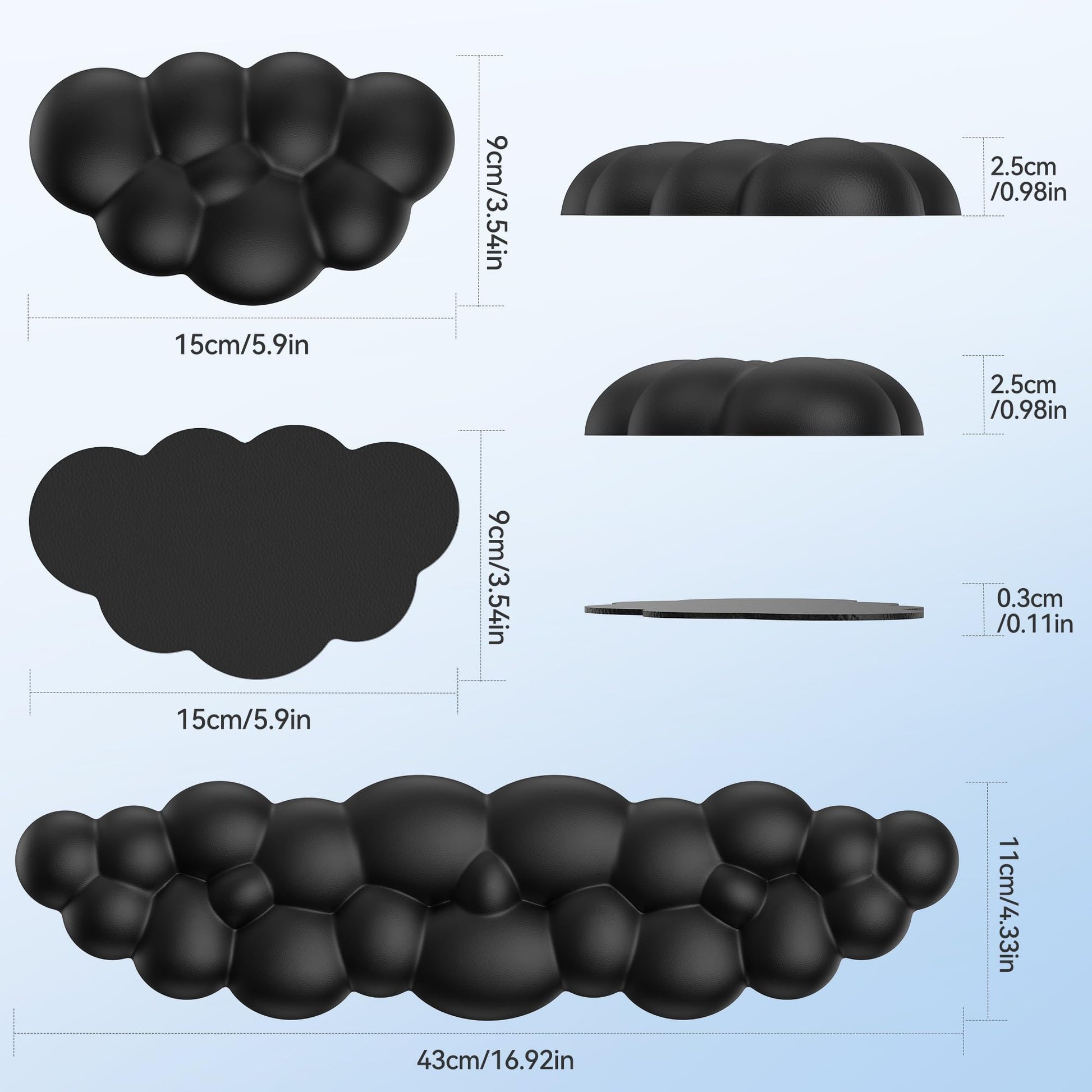 TECKNET Cloud Keyboard Wrist Rest Set, Cloud Wrist Rest with Non-Slip Base, PU Leather Wrist Pad