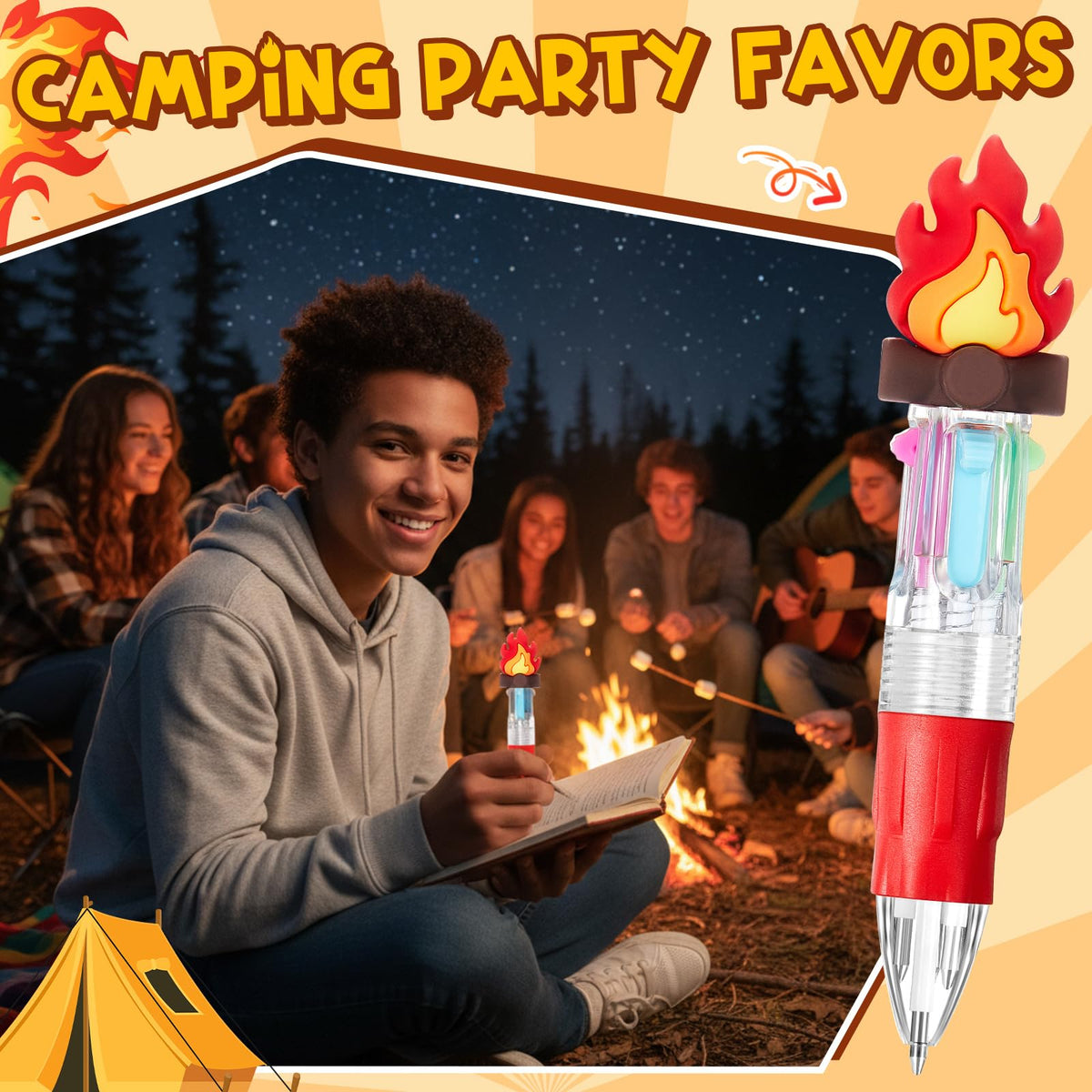 Kosiz 24 Pack Camping Campfire Party Favors Multicolor 4 in 1 Ballpoint Pen