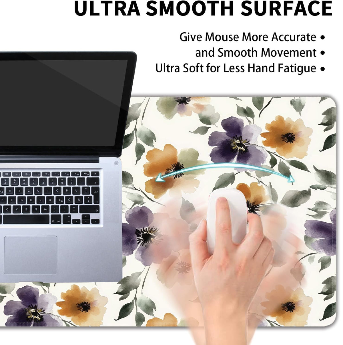 Watercolor Floral Large Mouse Pad,Gaming Keyboard Desk Pad,Extended Mouse Mat Non-Slip Rubber Base