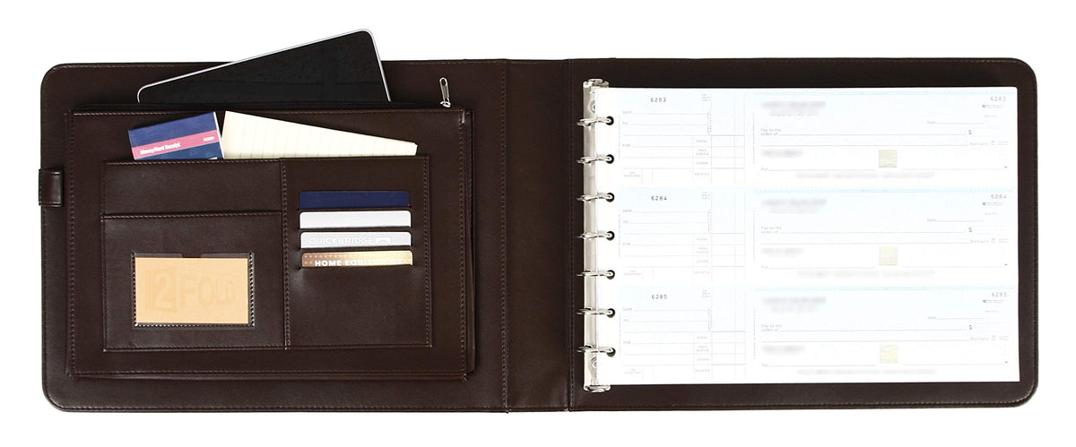 2Fold Business Check Binder 7 Ring for 3-Up Business Size Checks with Extra Business Card Case - PU