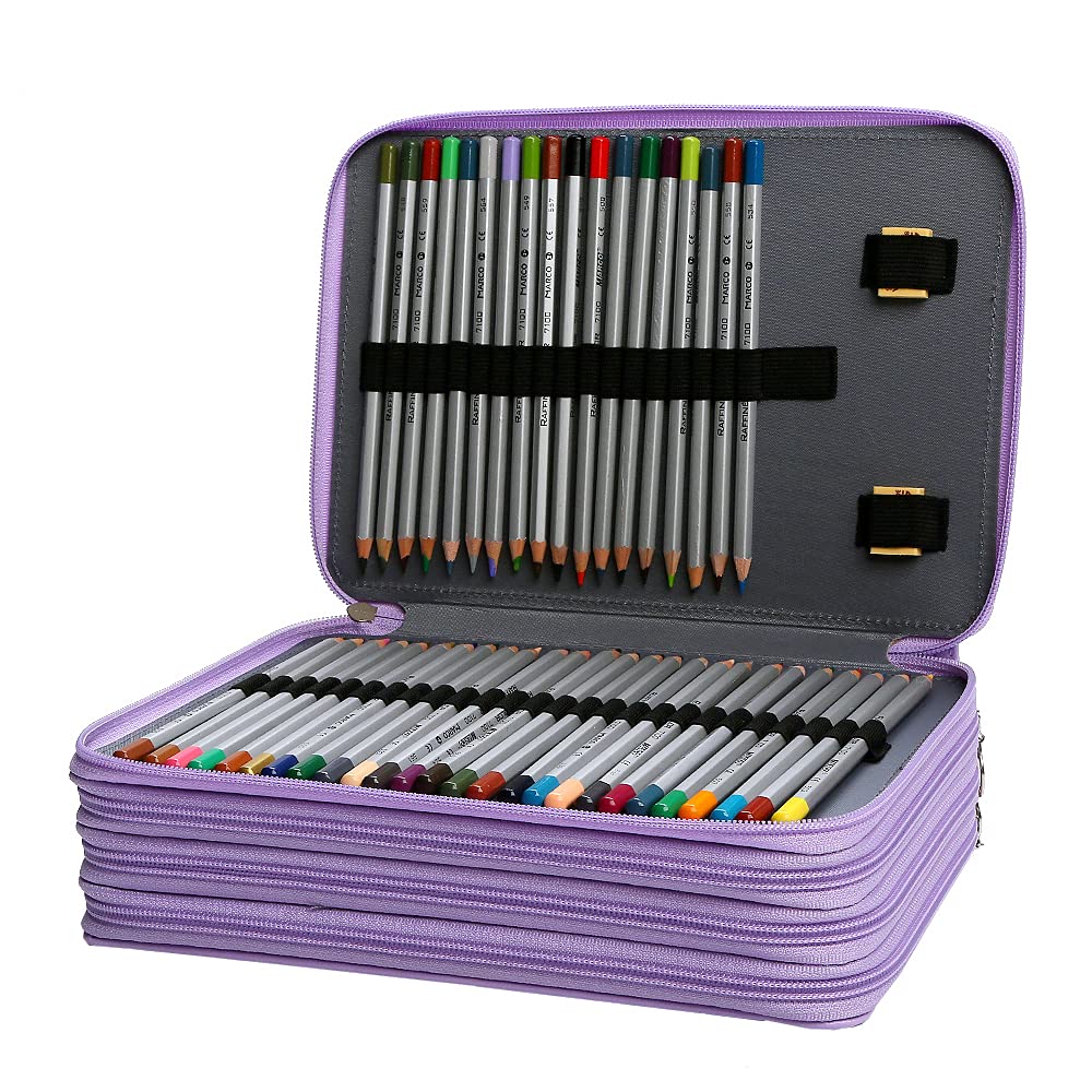 Lbxgap 200 Slots Pencil Case 4-Layer Zipped Holder w/Handle