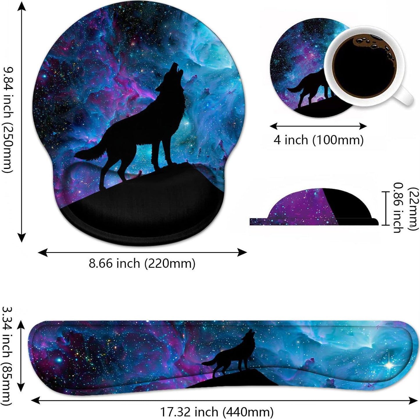 Keyboard Wrist Rest and Mouse Wrist Rest Pad Set with Coasters, Ergonomic Support, Non-Slip PU
