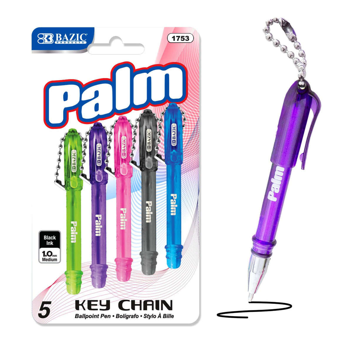 BAZIC PRODUCTS Palm Ballpoint Pens, Key Chain, Black Ink, Medium, 24-Box